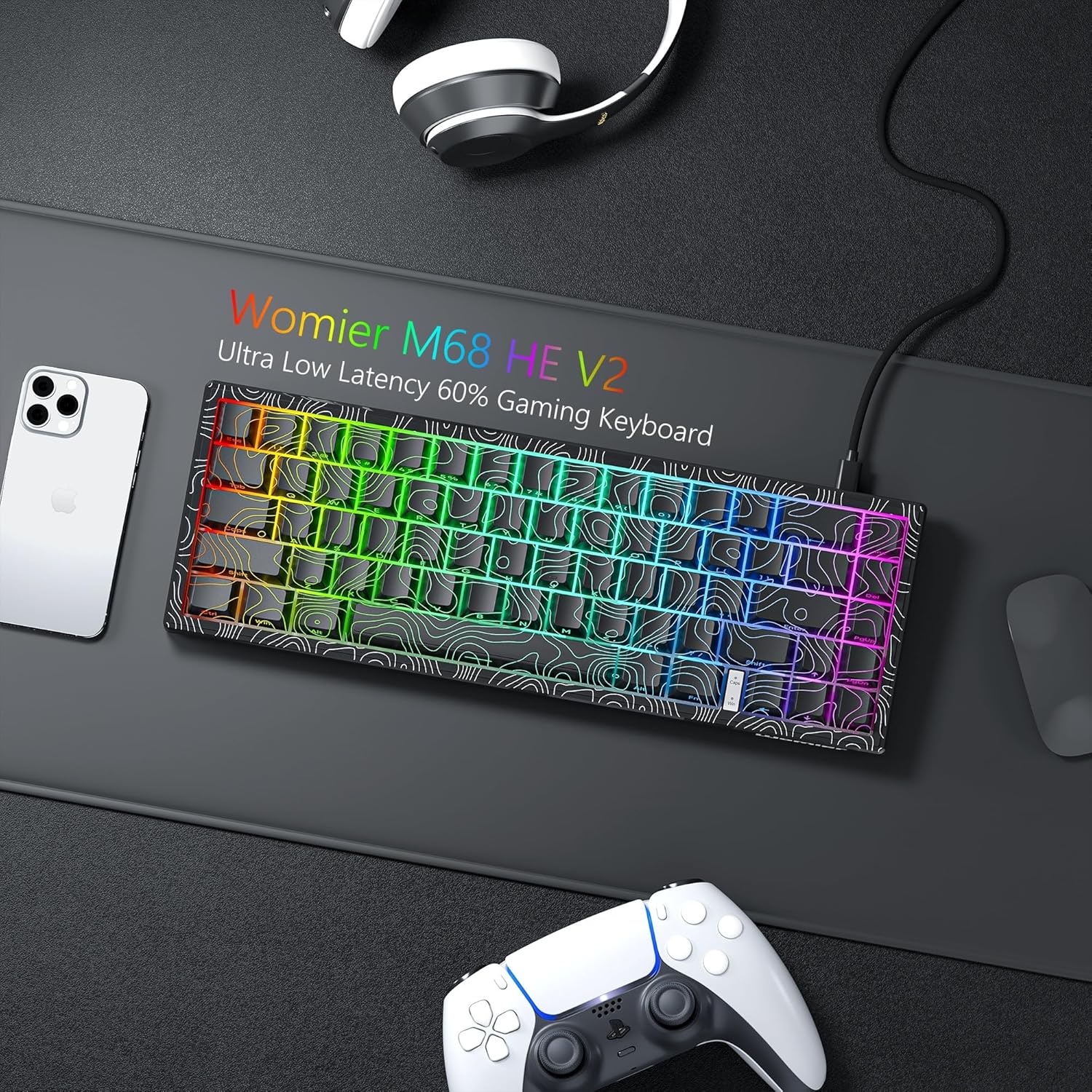 Womier M68 HE V2 60% Fast Trigger Keyboard, Topographic Hall Effect Gaming Keyboard, Custom Wired RGB Mechanical Keyboard with Magnetic Switch, PBT Keycaps for Mac/Win