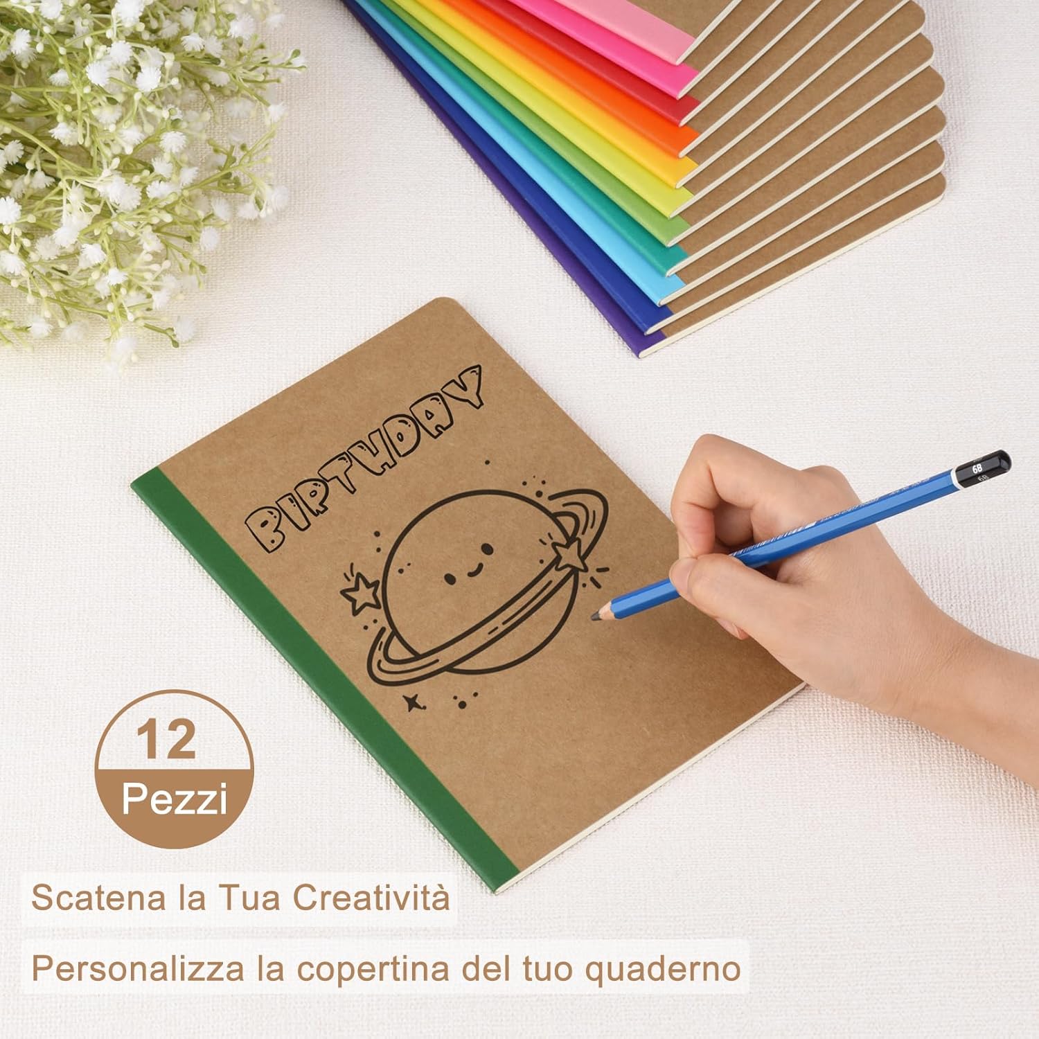 ZCZN A5 Notebook with Vivid Rainbow Spine, 12 Pieces, Ruled Notebooks, 30 Sheets/60 Pages, for School, Office or Student Use A5/12 Pieces
