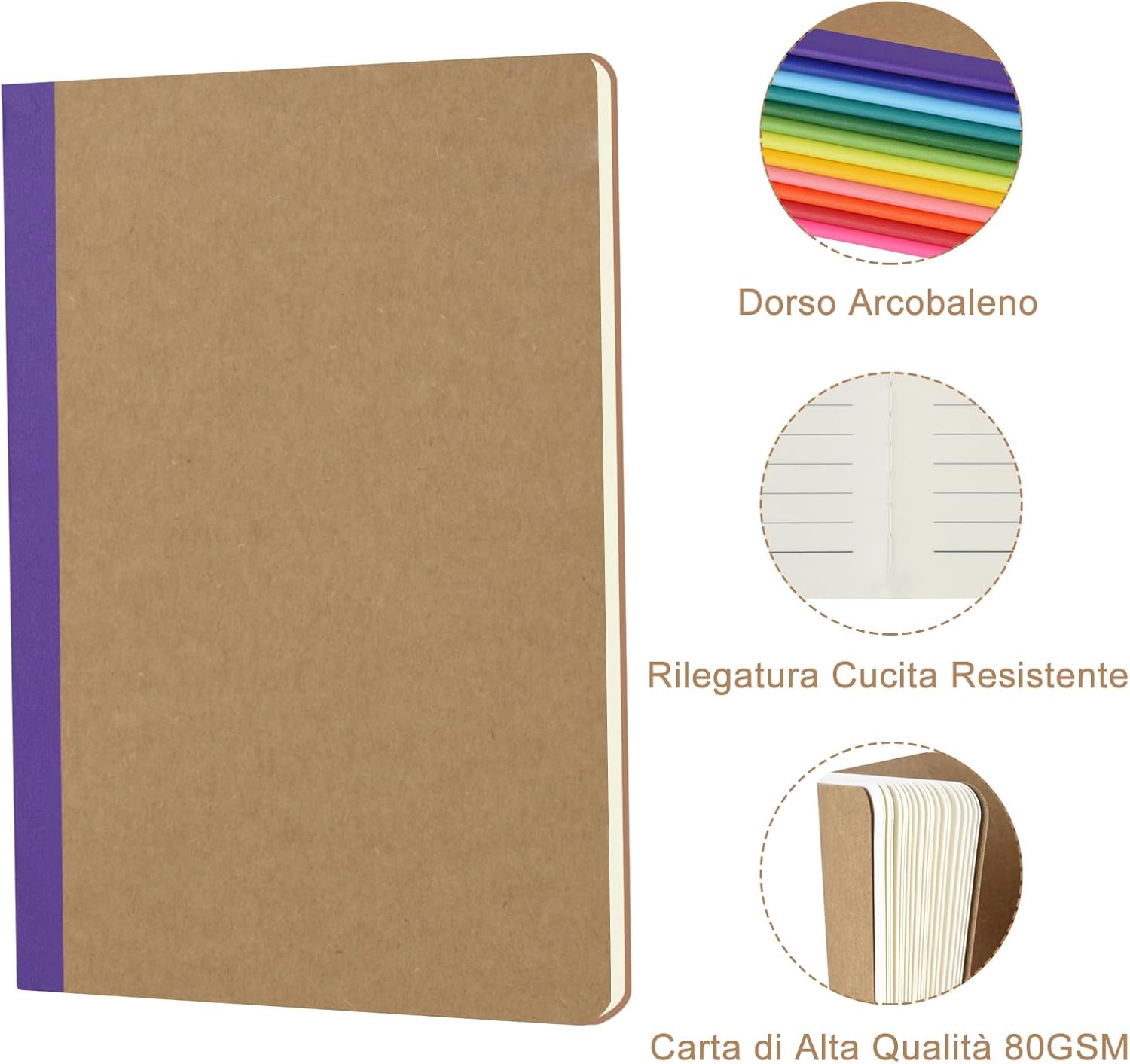 ZCZN A5 Notebook with Vivid Rainbow Spine, 12 Pieces, Ruled Notebooks, 30 Sheets/60 Pages, for School, Office or Student Use A5/12 Pieces