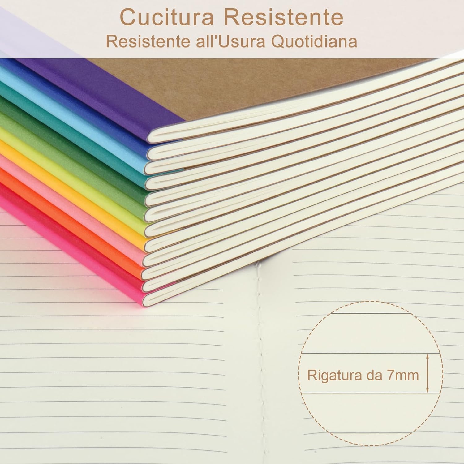 ZCZN A5 Notebook with Vivid Rainbow Spine, 12 Pieces, Ruled Notebooks, 30 Sheets/60 Pages, for School, Office or Student Use A5/12 Pieces