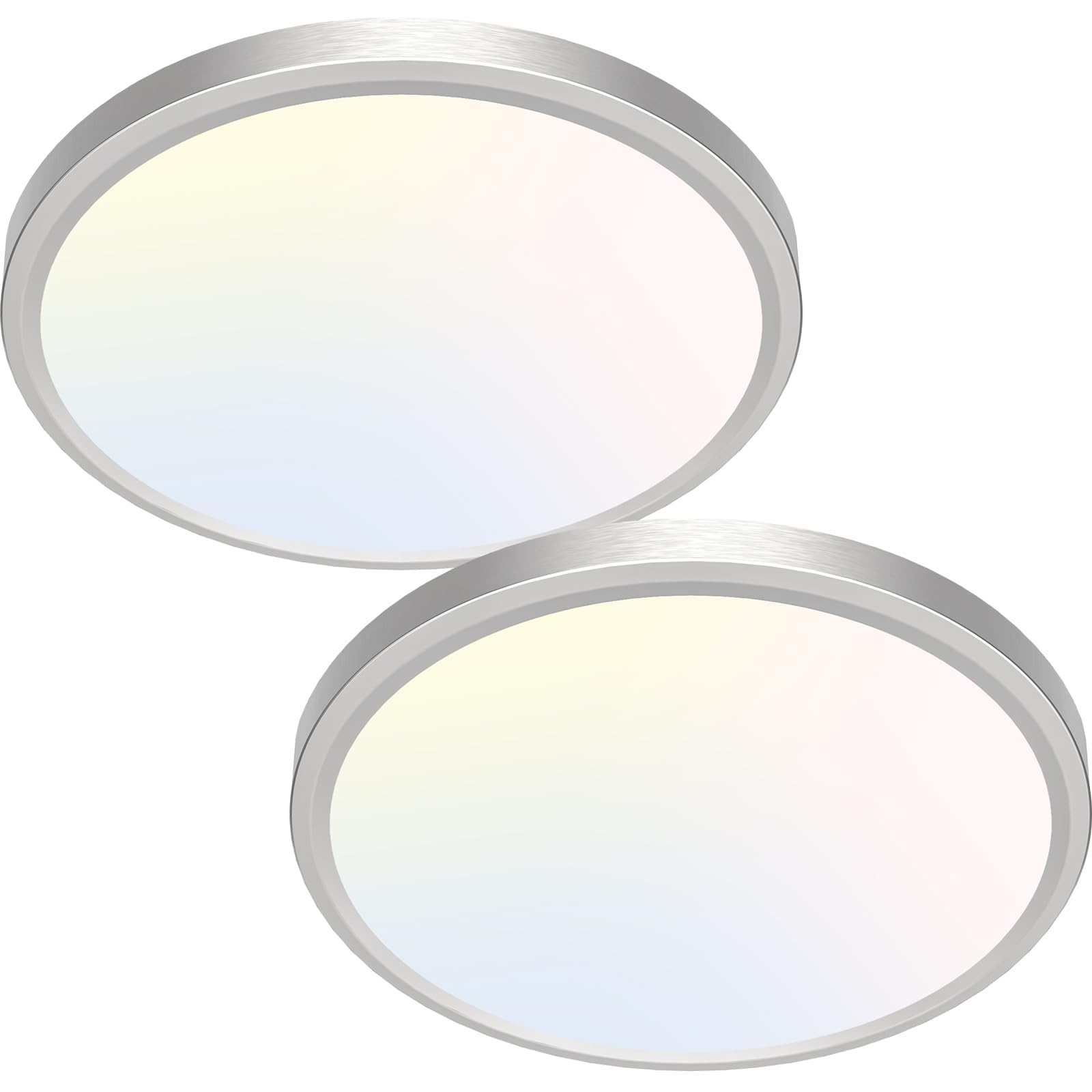 zemty Silver Flush Mount Ceiling Light - Super Thin 12In 28W 3200lm Brushed Nickel LED Ceiling Light with 3 Color Temperature 3000K/4500K/6000K - Low Profile Light Fixture for Kitchen Bathroom,2Pack Brushed Nickel 12in -2Pack
