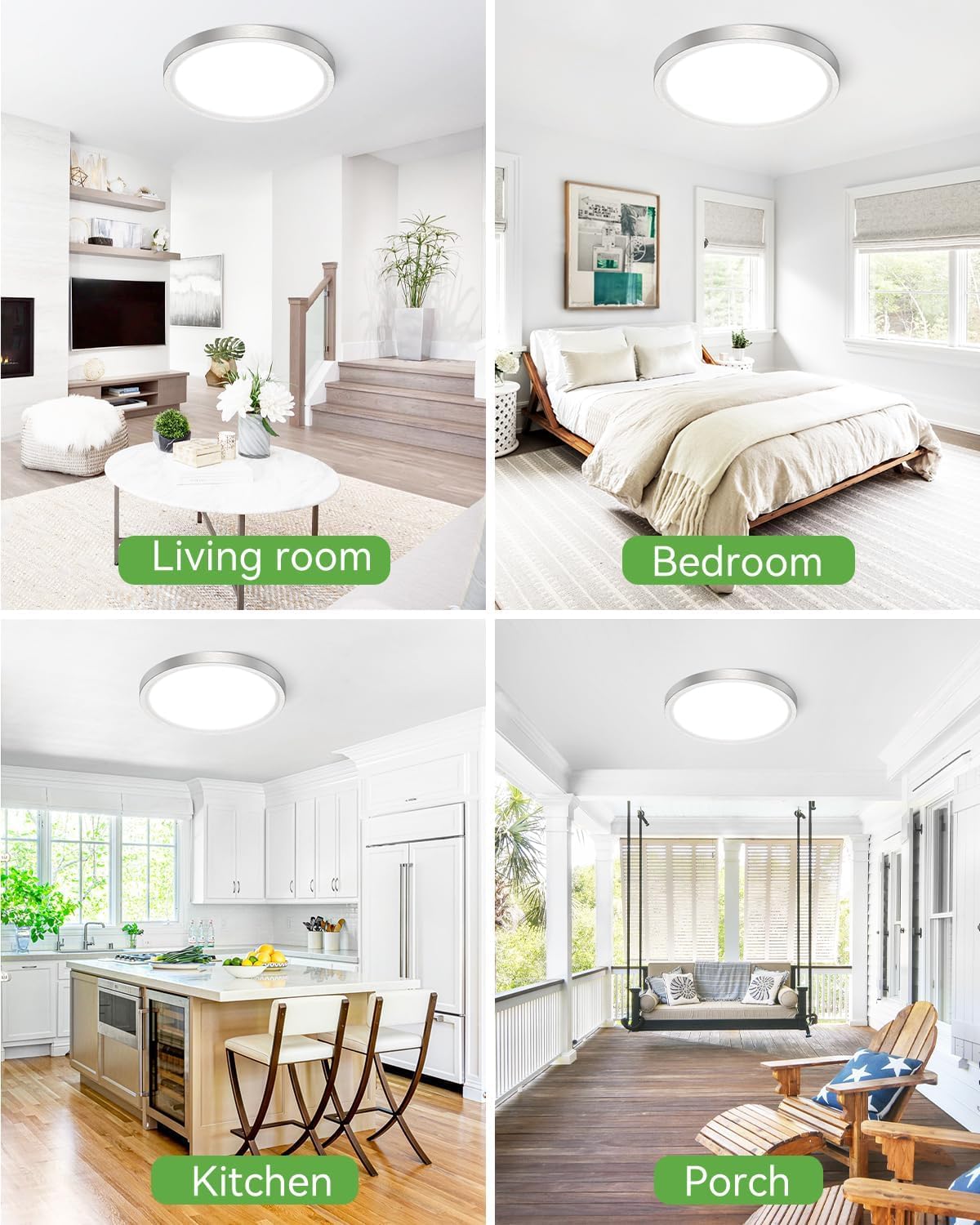 zemty Silver Flush Mount Ceiling Light - Super Thin 12In 28W 3200lm Brushed Nickel LED Ceiling Light with 3 Color Temperature 3000K/4500K/6000K - Low Profile Light Fixture for Kitchen Bathroom,2Pack Brushed Nickel 12in -2Pack