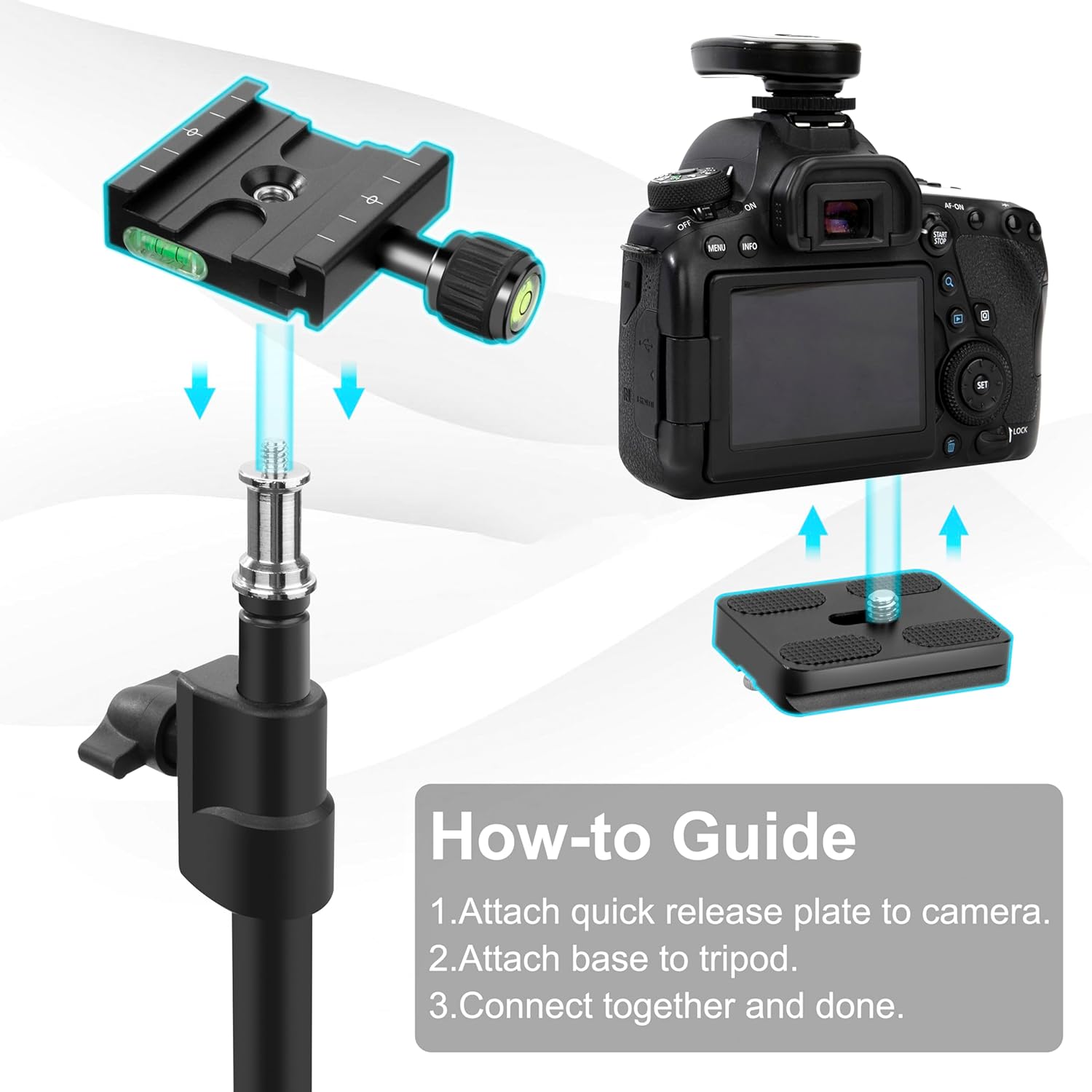 50mm Quick Release Plate, Quick Release Plate Clamp with Bubble Level, 1/4-3/8 Screw Adapter, Compatible with Arca-Swiss, for DSLR Cameras, Tripods, Monopods