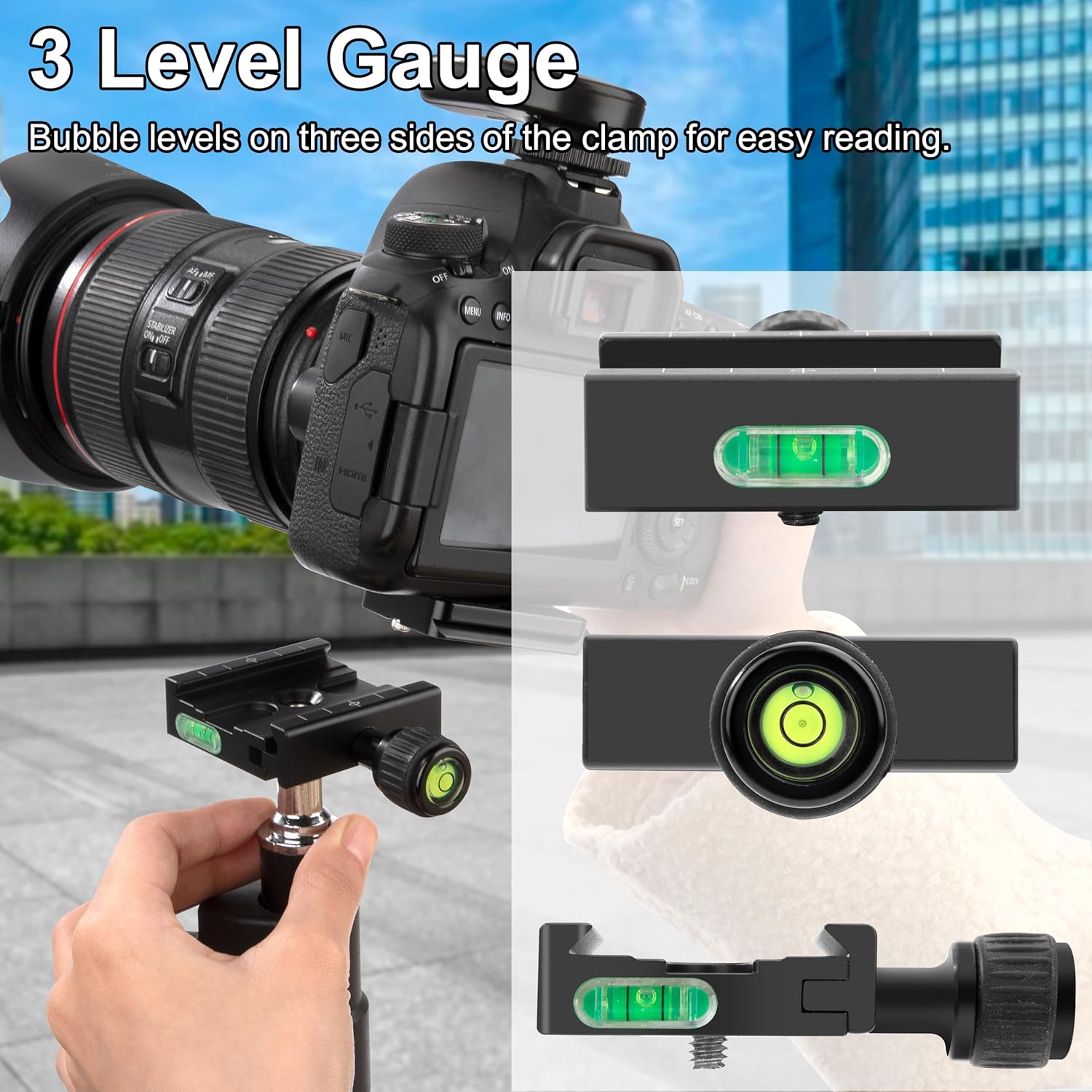 50mm Quick Release Plate, Quick Release Plate Clamp with Bubble Level, 1/4-3/8 Screw Adapter, Compatible with Arca-Swiss, for DSLR Cameras, Tripods, Monopods