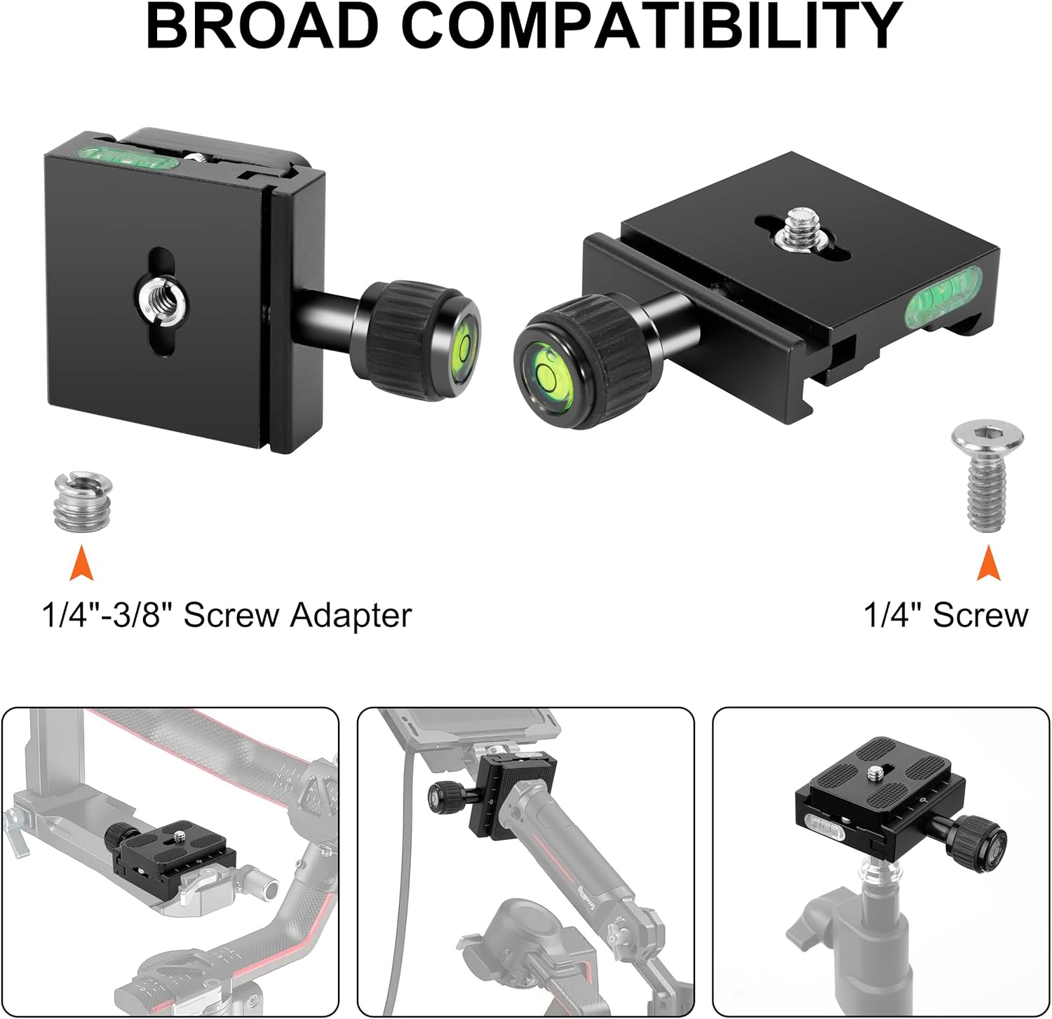 50mm Quick Release Plate, Quick Release Plate Clamp with Bubble Level, 1/4-3/8 Screw Adapter, Compatible with Arca-Swiss, for DSLR Cameras, Tripods, Monopods