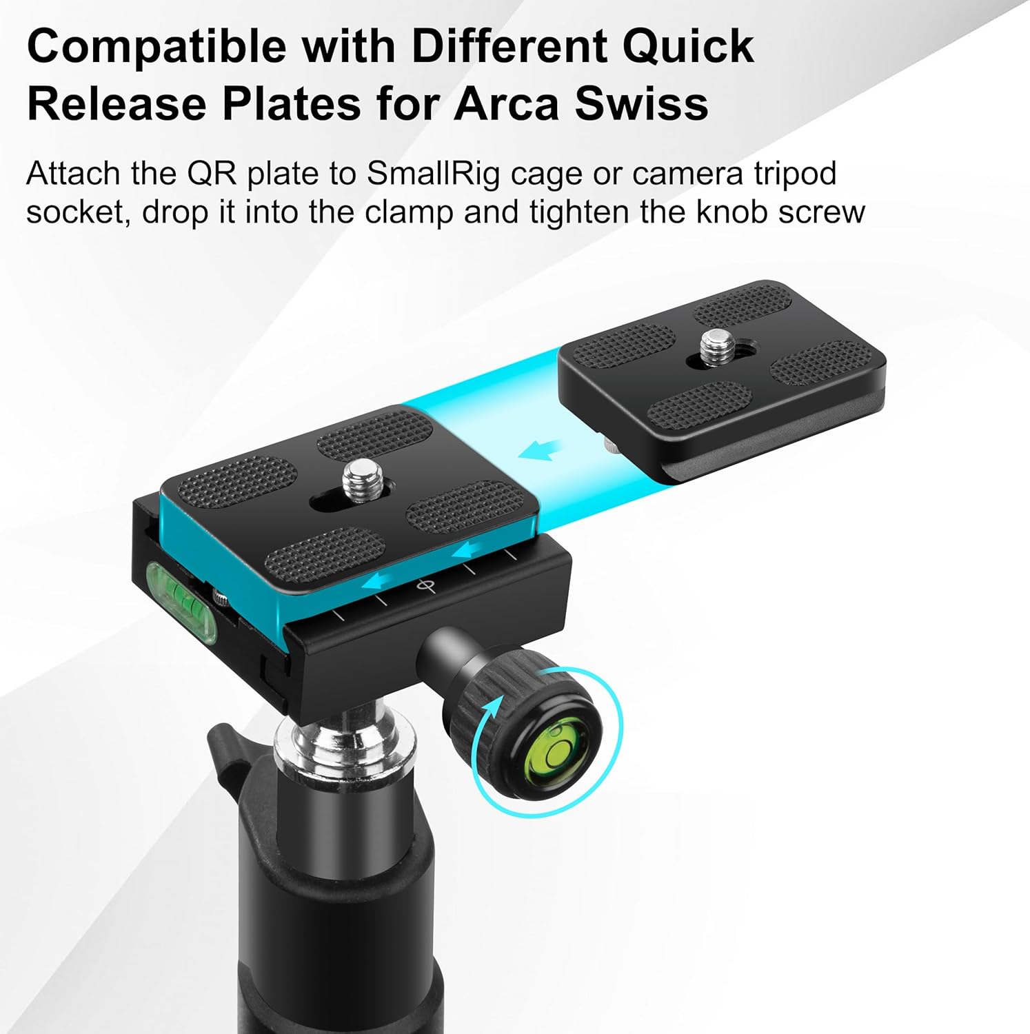 50mm Quick Release Plate, Quick Release Plate Clamp with Bubble Level, 1/4-3/8 Screw Adapter, Compatible with Arca-Swiss, for DSLR Cameras, Tripods, Monopods