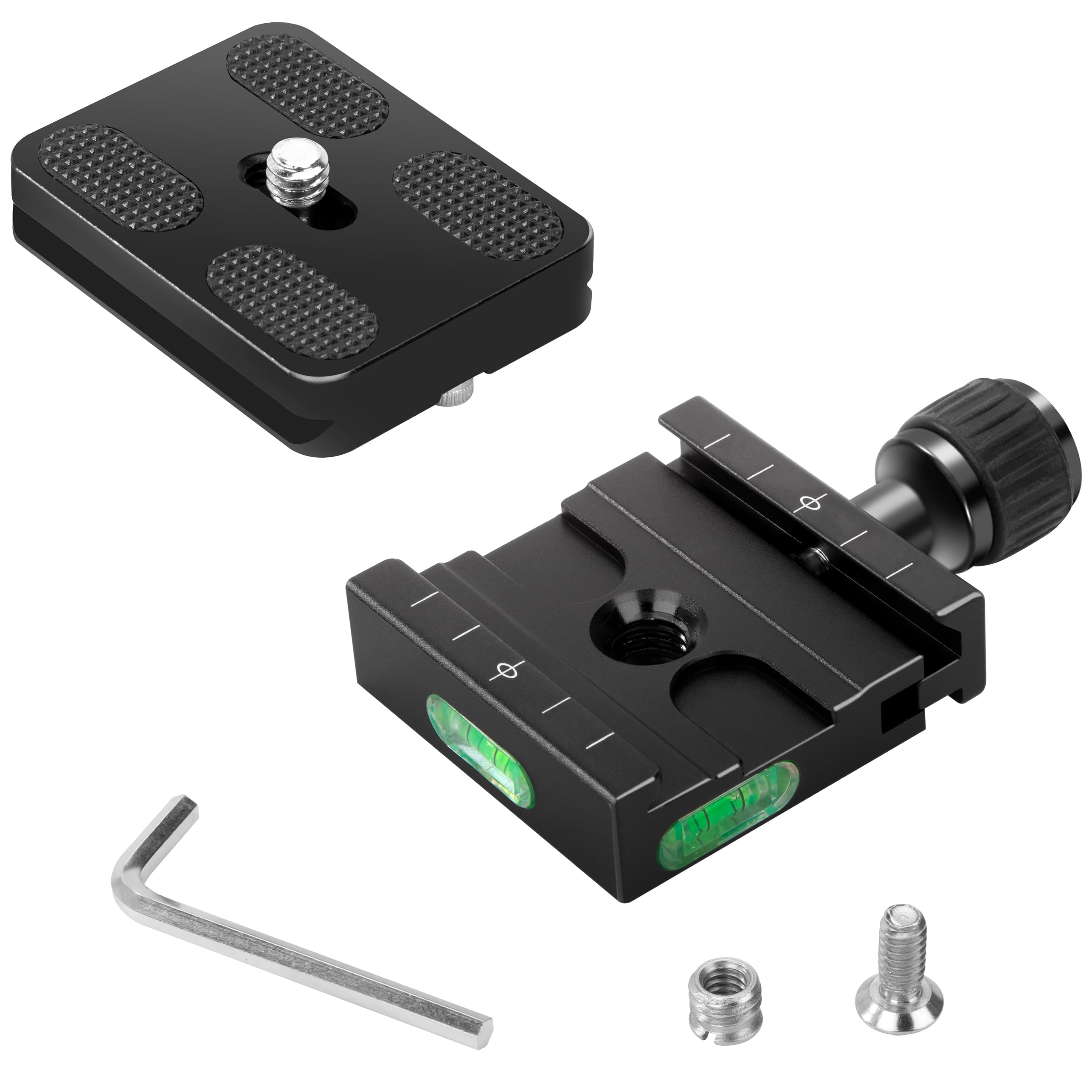 50mm Quick Release Plate, Quick Release Plate Clamp with Bubble Level, 1/4-3/8 Screw Adapter, Compatible with Arca-Swiss, for DSLR Cameras, Tripods, Monopods