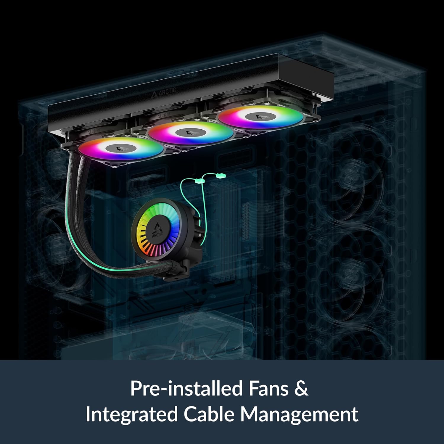 ARCTIC Liquid Freezer III Pro 420 A-RGB (Black) - AIO CPU Heatsink, 3 x 140 mm Liquid Cooling, 38 mm Radiator, PWM Pump, VRM Fan, AM5/AM4, Intel LGA1851/1700 Contact Frame - White