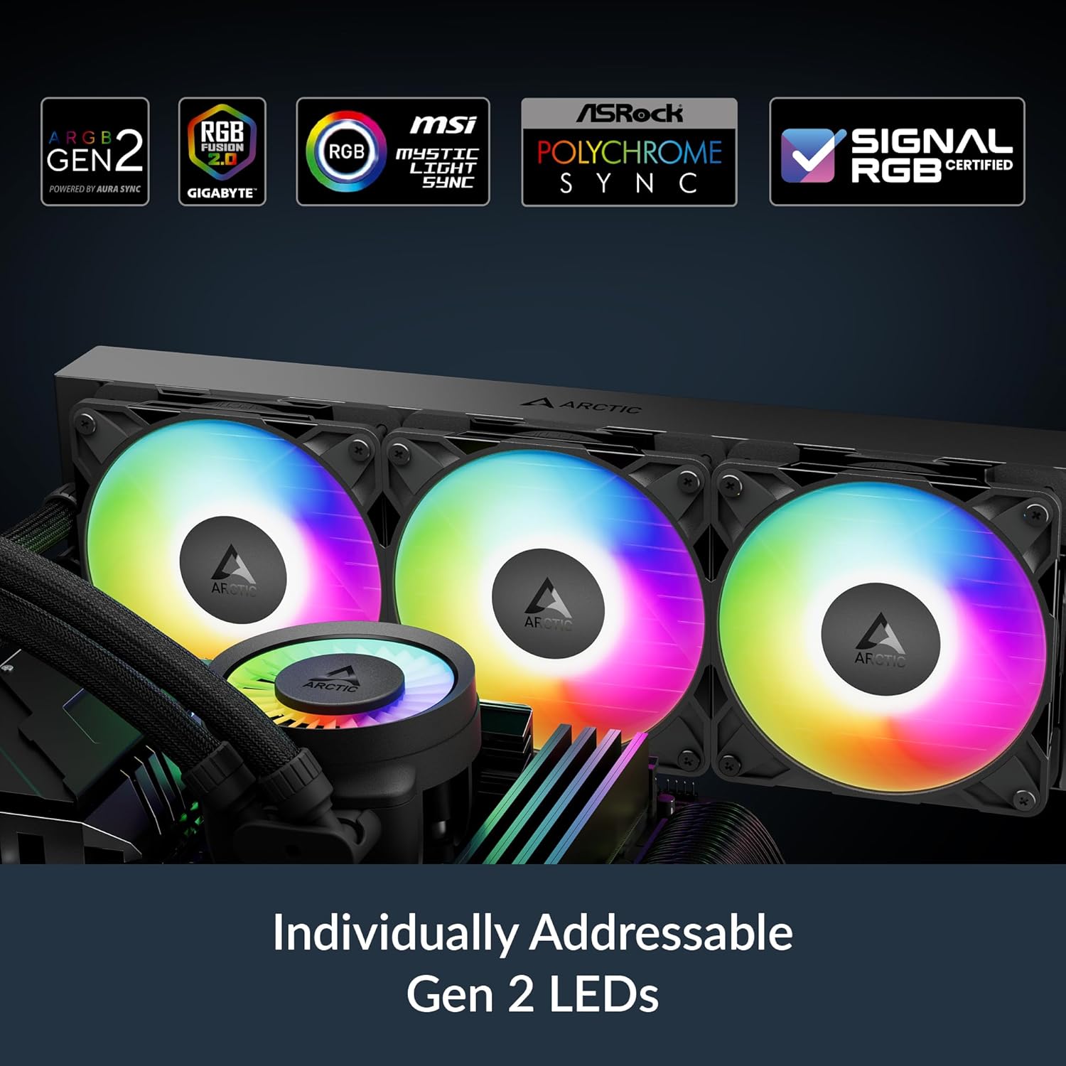 ARCTIC Liquid Freezer III Pro 420 A-RGB (Black) - AIO CPU Heatsink, 3 x 140 mm Liquid Cooling, 38 mm Radiator, PWM Pump, VRM Fan, AM5/AM4, Intel LGA1851/1700 Contact Frame - White