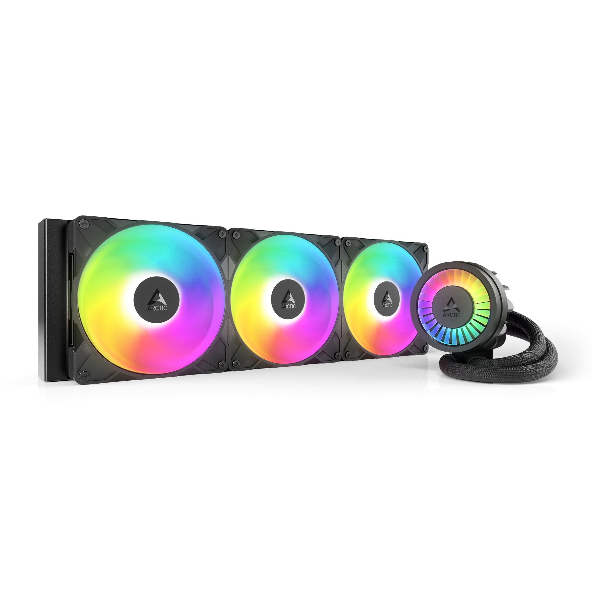 ARCTIC Liquid Freezer III Pro 420 A-RGB (Black) - AIO CPU Heatsink, 3 x 140 mm Liquid Cooling, 38 mm Radiator, PWM Pump, VRM Fan, AM5/AM4, Intel LGA1851/1700 Contact Frame - White