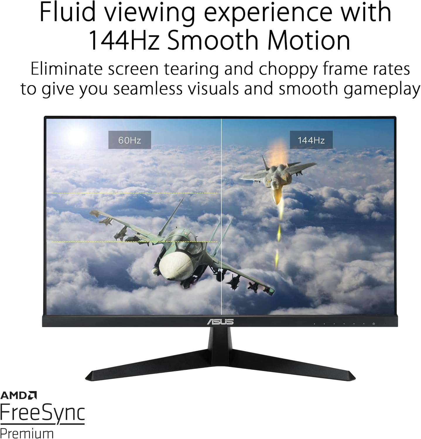 ASUS VY249HGE Eye Care Gaming Monitor 24" inches FHD (1920 x 1080), IPS 144Hz, SmoothMotion, 1ms (MPRT), FreeSync Premium, Eye Care Plus Technology, Blue Light Filter, Anti-flicker, Black VY249HGE 23.8" IPS FHD