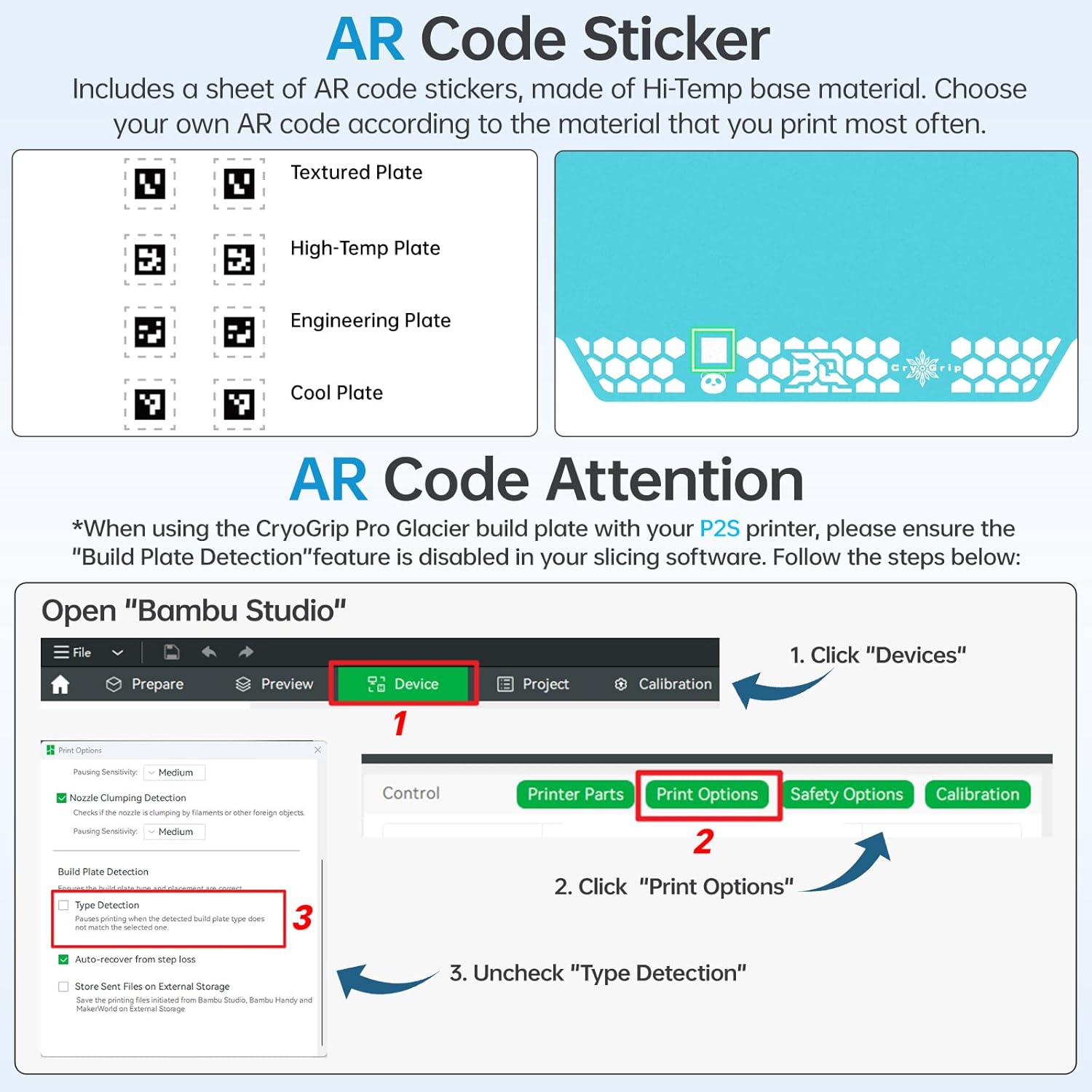 BIQU CryoGrip Pro Glacier Panda Build Plate for Bambu-Lab P1S P1P X1C