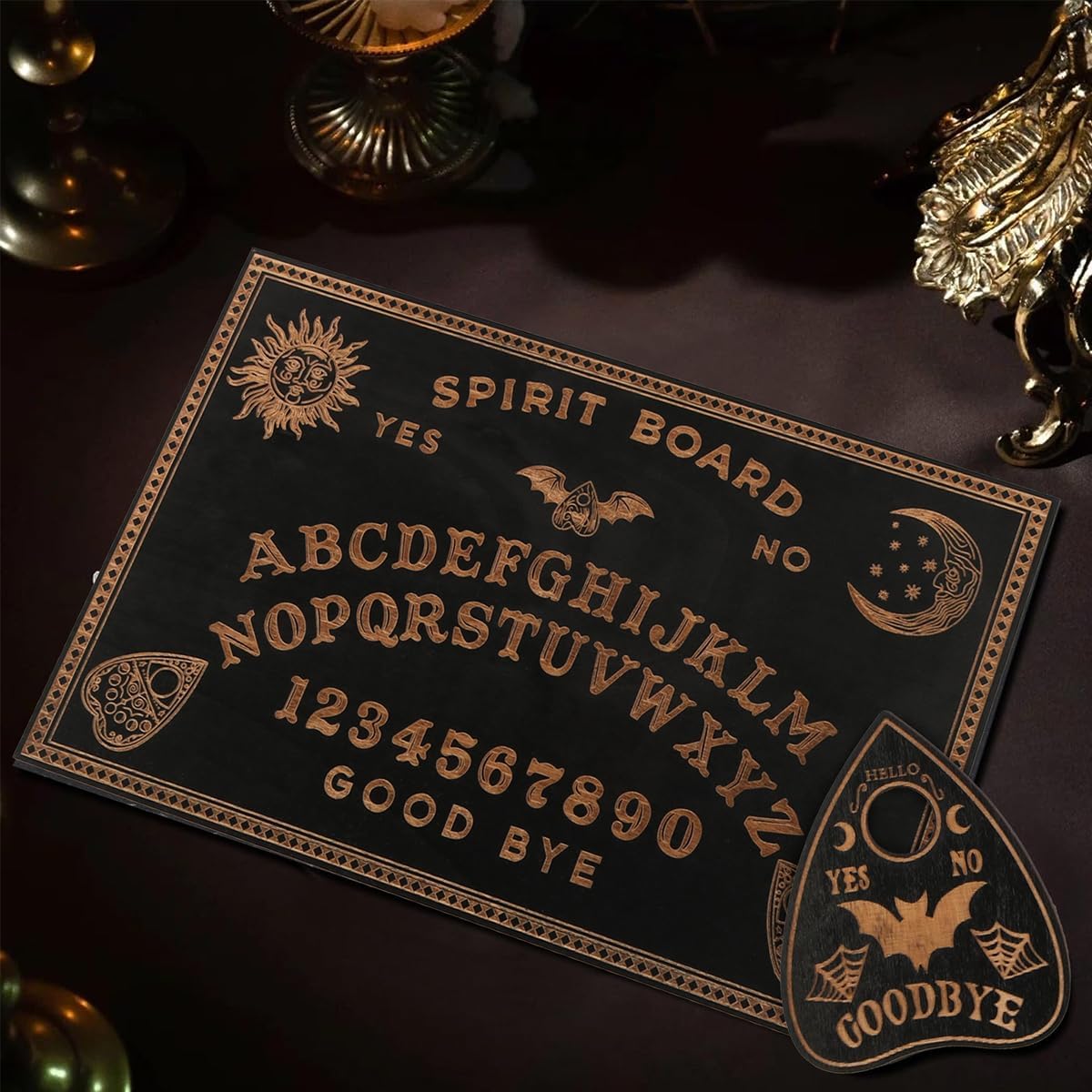 Black Wood Ouija Board and Tarot Card Holder Set, Divination and Dowsing Boards, Talking Boards with Planchettes for Witchcraft Supplies