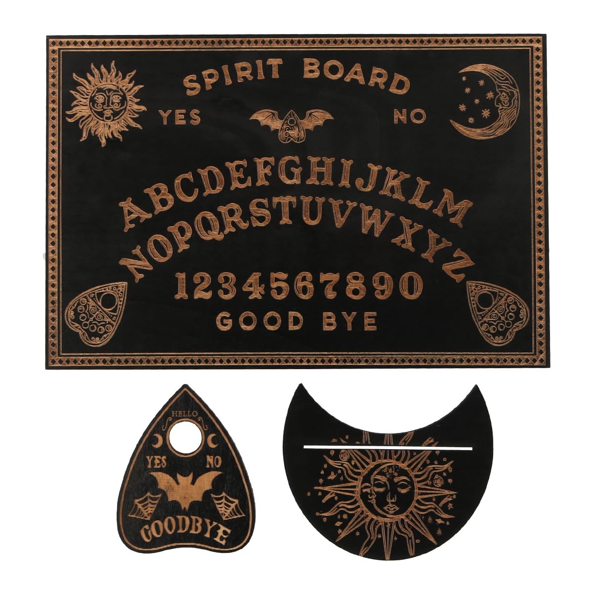 Black Wood Ouija Board and Tarot Card Holder Set, Divination and Dowsing Boards, Talking Boards with Planchettes for Witchcraft Supplies