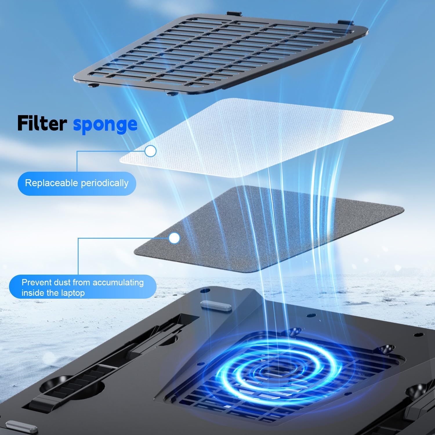 IETS GT600 Laptop Cooling Pad with 14cm Turbo Fan, Sealed Foam for Rapid Cooling of Gaming Laptops, 14.1 - 19.3 Inch, with 3-Port USB Hub and Filter GT600V1-DE