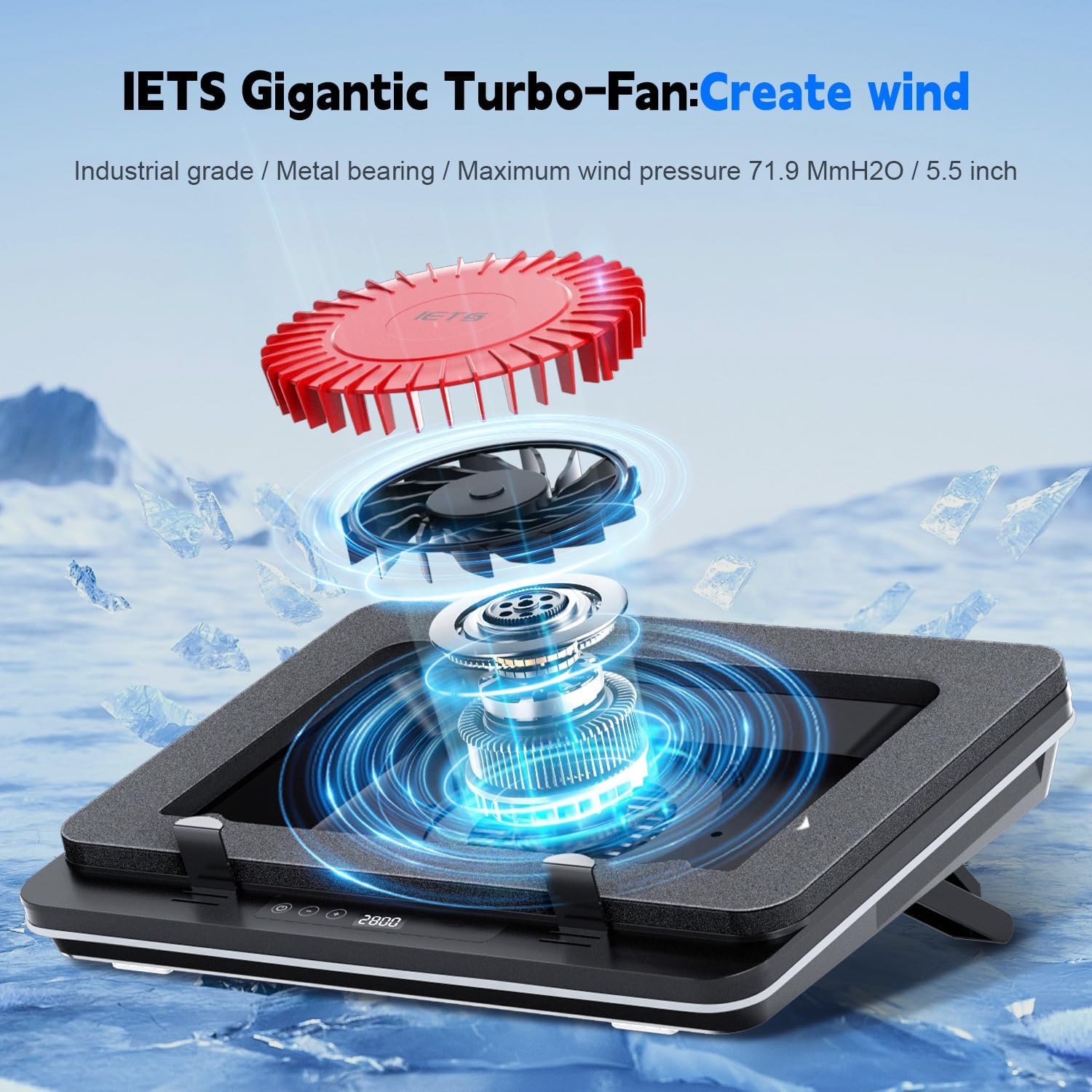 IETS GT600 Laptop Cooling Pad with 14cm Turbo Fan, Sealed Foam for Rapid Cooling of Gaming Laptops, 14.1 - 19.3 Inch, with 3-Port USB Hub and Filter GT600V1-DE