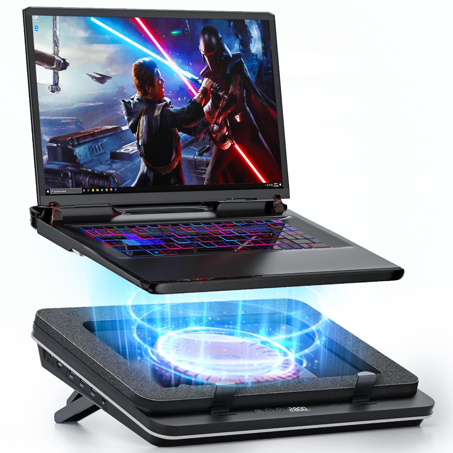 IETS GT600 Laptop Cooling Pad with 14cm Turbo Fan, Sealed Foam for Rapid Cooling of Gaming Laptops, 14.1 - 19.3 Inch, with 3-Port USB Hub and Filter GT600V1-DE