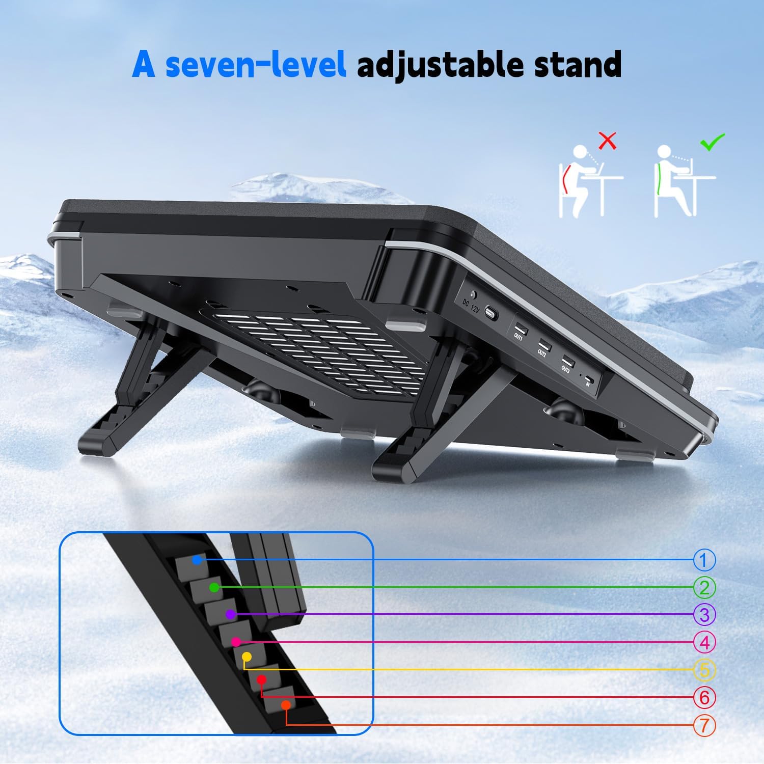 IETS GT600 Laptop Cooling Pad with 14cm Turbo Fan, Sealed Foam for Rapid Cooling of Gaming Laptops, 14.1 - 19.3 Inch, with 3-Port USB Hub and Filter GT600V1-DE