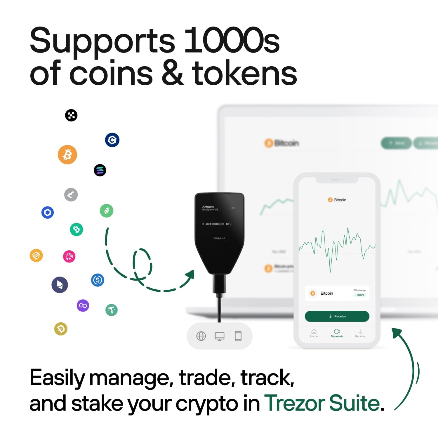 Trezor Safe 5 - Crypto Hardware Wallet with Safe Element and Passphrase, Color Touchscreen, Haptic Feedback, Bitcoin Protection, Compatible with Thousands of Coins and Tokens (Violet Ore).