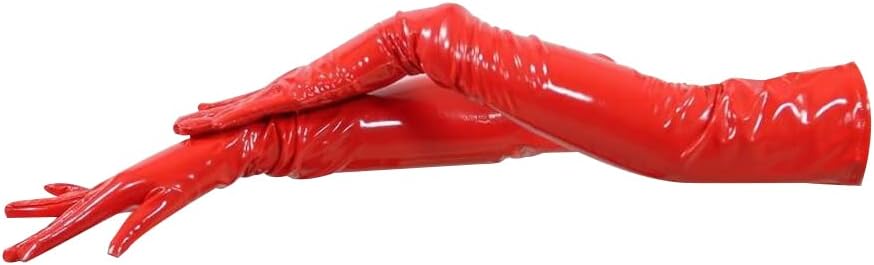 Women's Stretch Faux Leather Long Gloves for Everyday Masquerade Party Evening Cosplay Wedding L Red