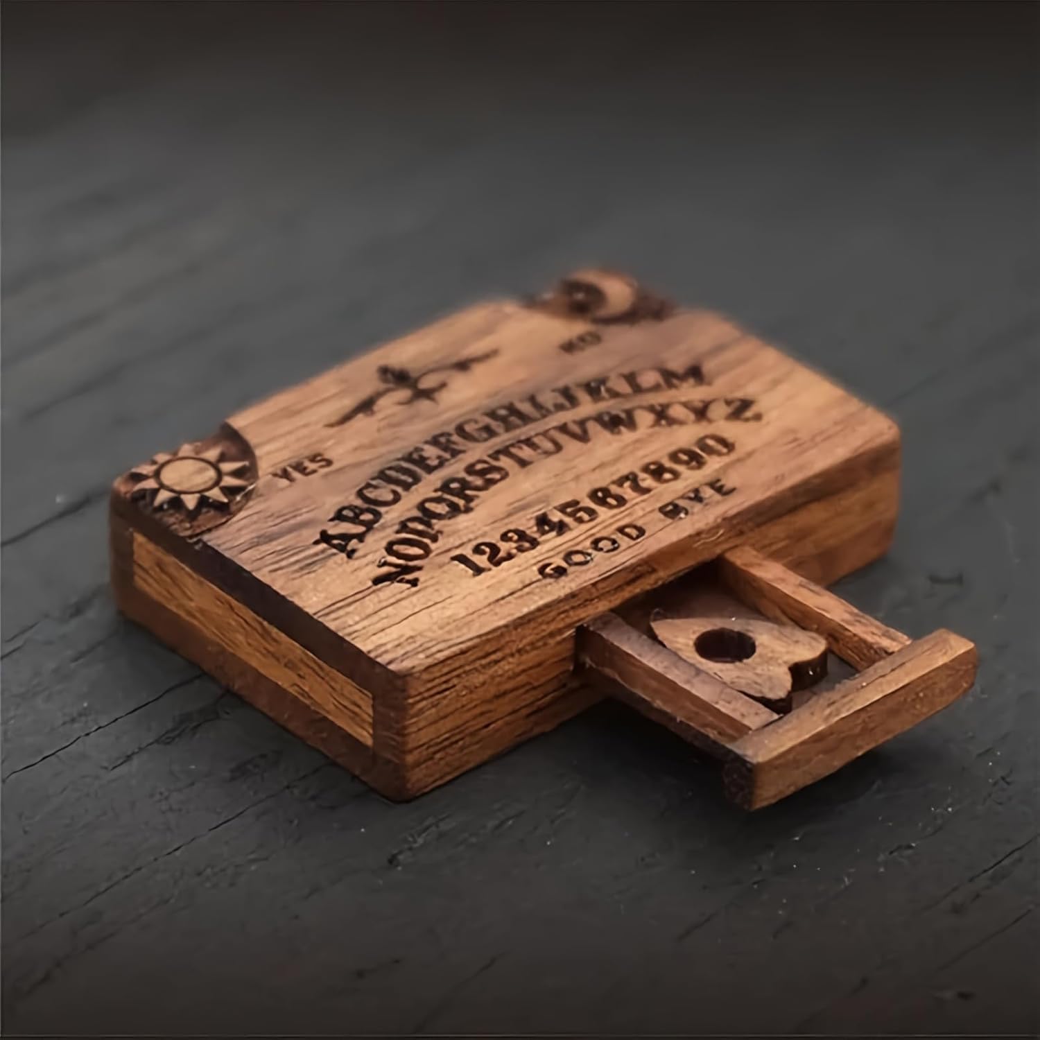Wooden Ouija Board Miniatures - Small Spirit Talking Decoration Planchette Set Small Witchcraft Divination, Detailed Wooden Carving with Numbers Letters | Witches Game For Collectors And Users