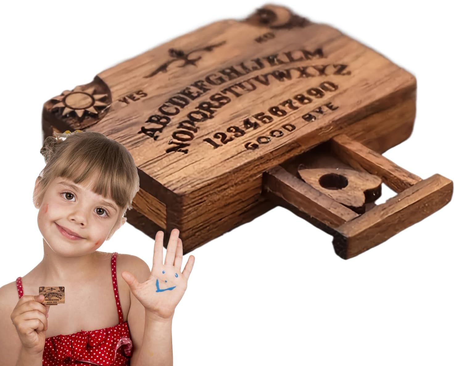Wooden Ouija Board Miniatures - Small Spirit Talking Decoration Planchette Set Small Witchcraft Divination, Detailed Wooden Carving with Numbers Letters | Witches Game For Collectors And Users