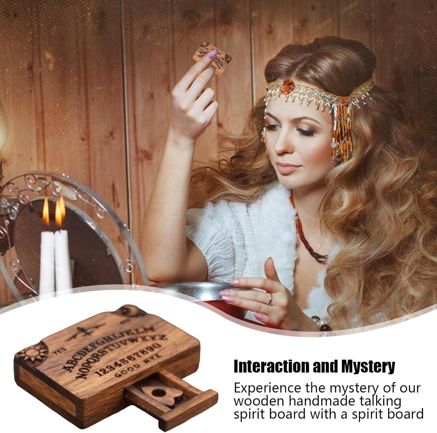 Wooden Spirit Board | Talking board with drawer | Wooden Miniature Ouija Board Set | Spirit Board alphabet Halloween | Portable Wooden Spiritual Board | Miniature model in