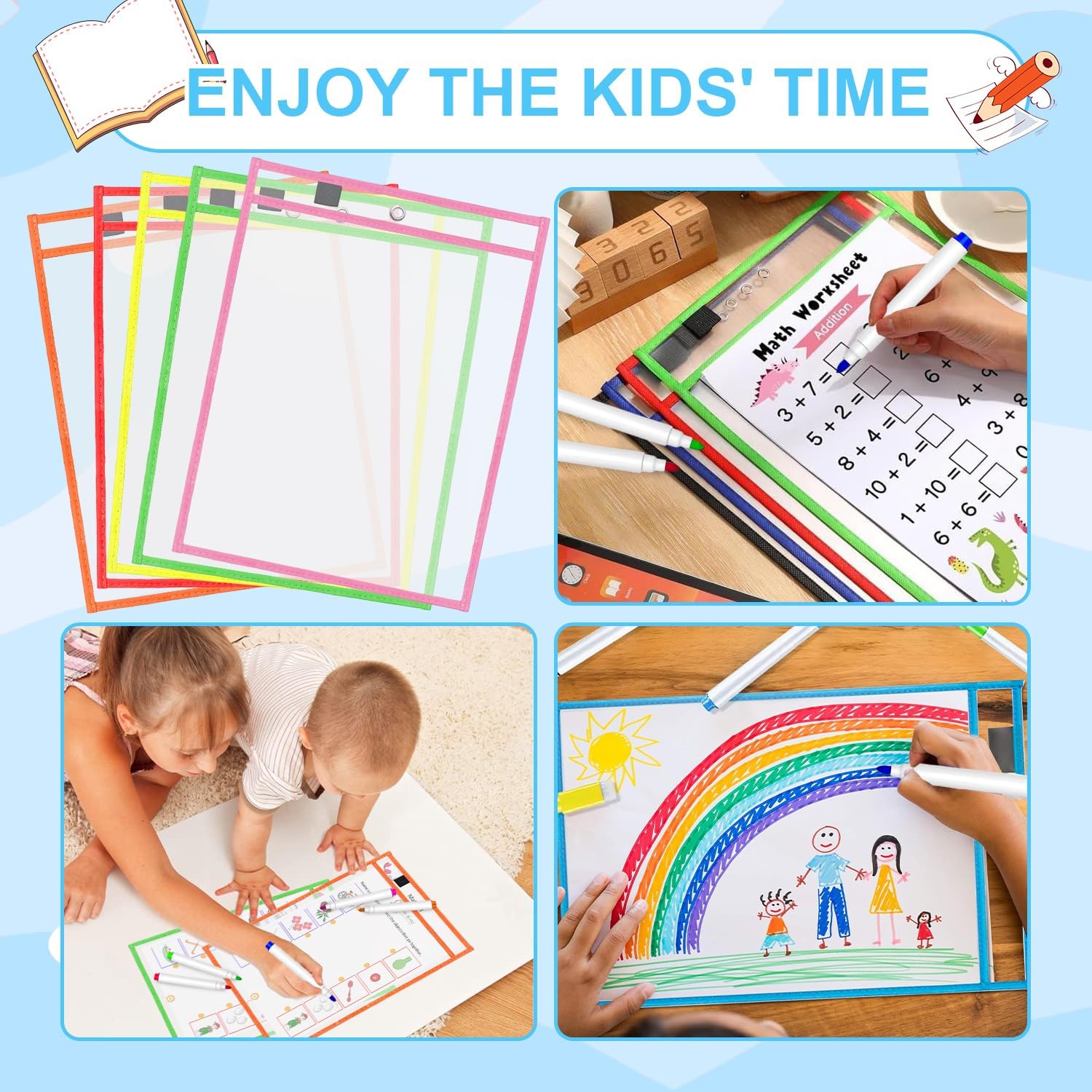 10 pieces reusable clear A4 plastic sleeves - Dry erase pockets - Dry Erase Pockets