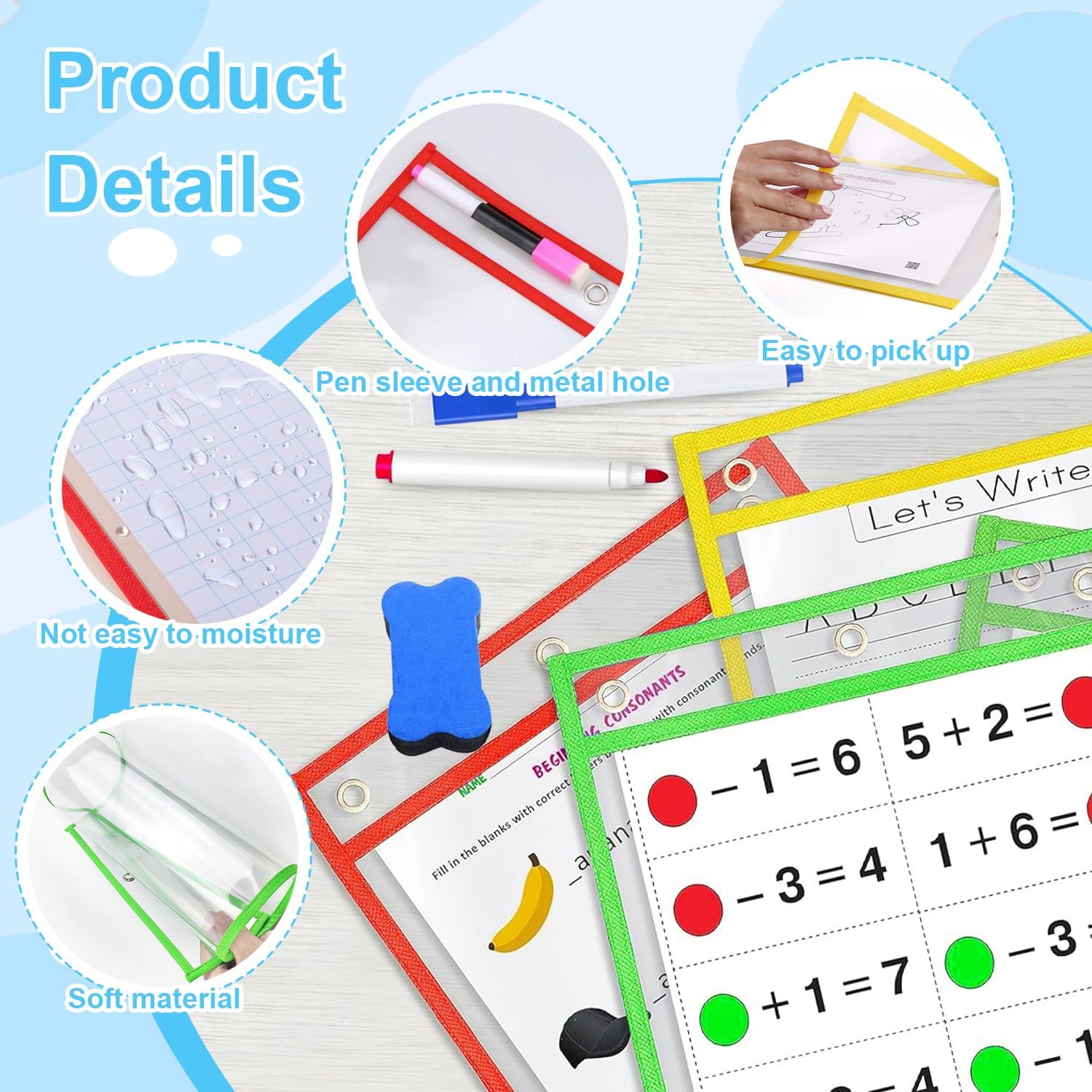 10 pieces reusable clear A4 plastic sleeves - Dry erase pockets - Dry Erase Pockets