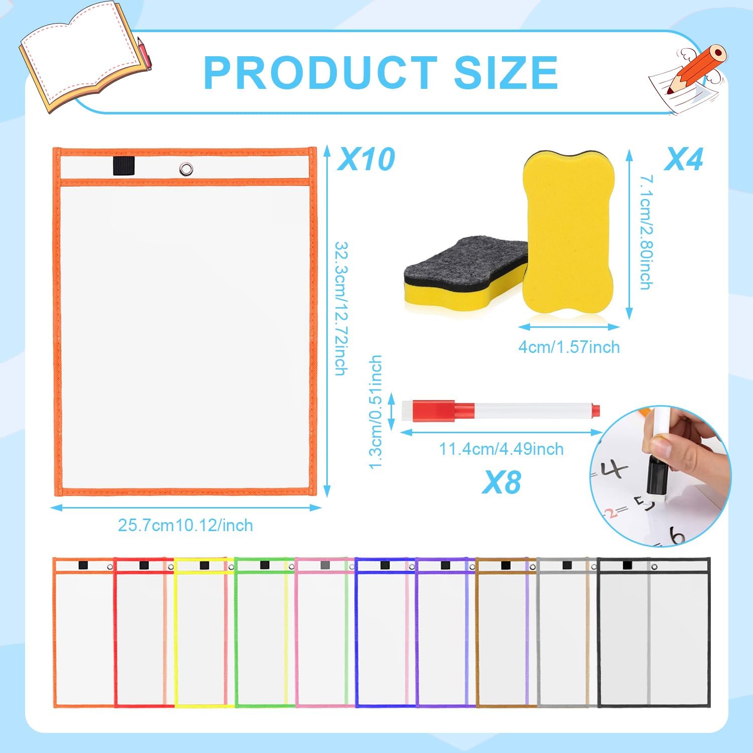10 pieces reusable clear A4 plastic sleeves - Dry erase pockets - Dry Erase Pockets