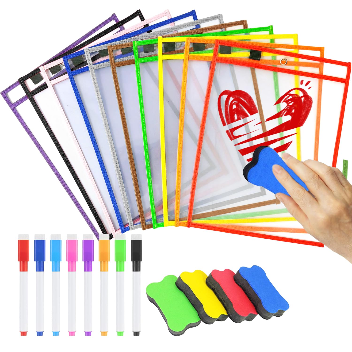 10 pieces reusable clear A4 plastic sleeves - Dry erase pockets - Dry Erase Pockets