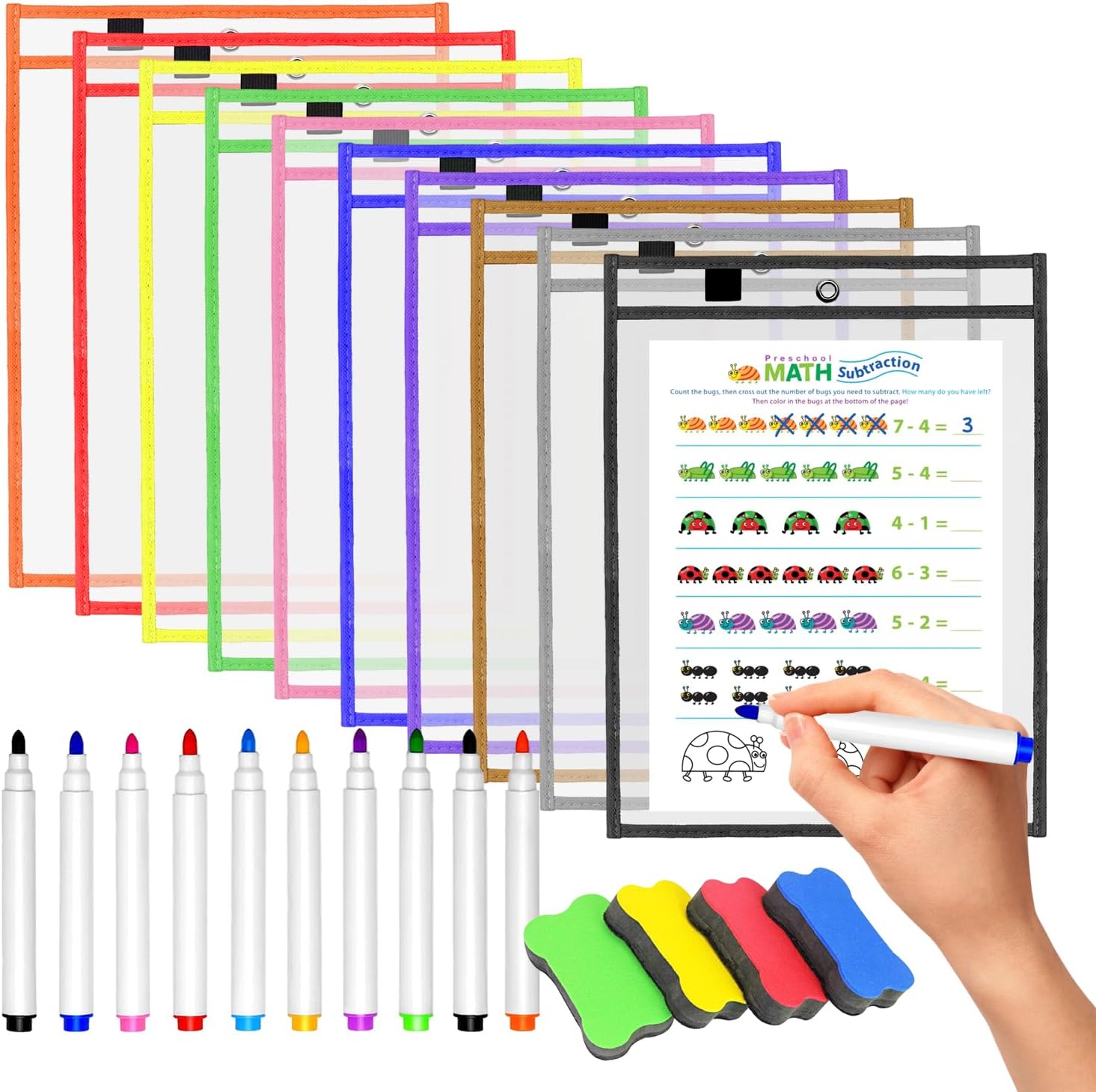 10 pieces reusable clear A4 plastic sleeves - Dry erase pockets - Dry Erase Pockets