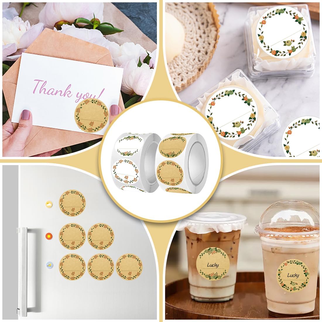 1000 Pieces Self-Adhesive Jar Labels, 2.5cm with 8 Different Designs, Writable Blank Round Self-Adhesive Labels, Suitable for Jam Jars, Gift Bags, Glass Bottles