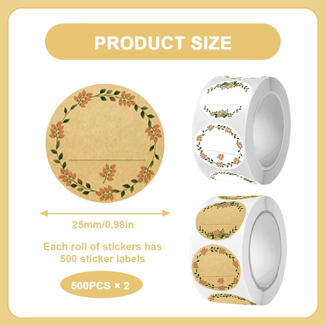 1000 Pieces Self-Adhesive Jar Labels, 2.5cm with 8 Different Designs, Writable Blank Round Self-Adhesive Labels, Suitable for Jam Jars, Gift Bags, Glass Bottles