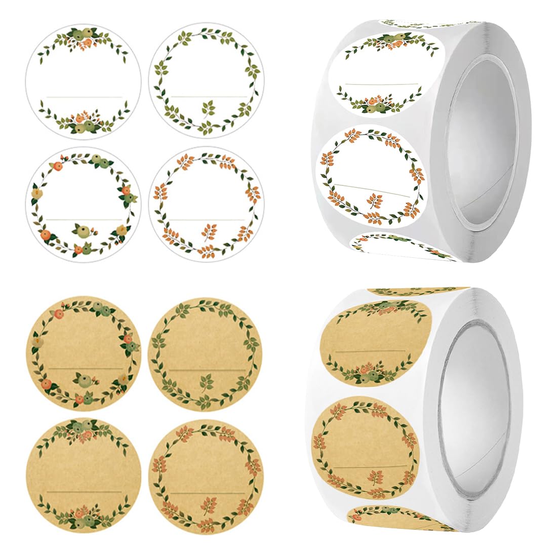 1000 Pieces Self-Adhesive Jar Labels, 2.5cm with 8 Different Designs, Writable Blank Round Self-Adhesive Labels, Suitable for Jam Jars, Gift Bags, Glass Bottles