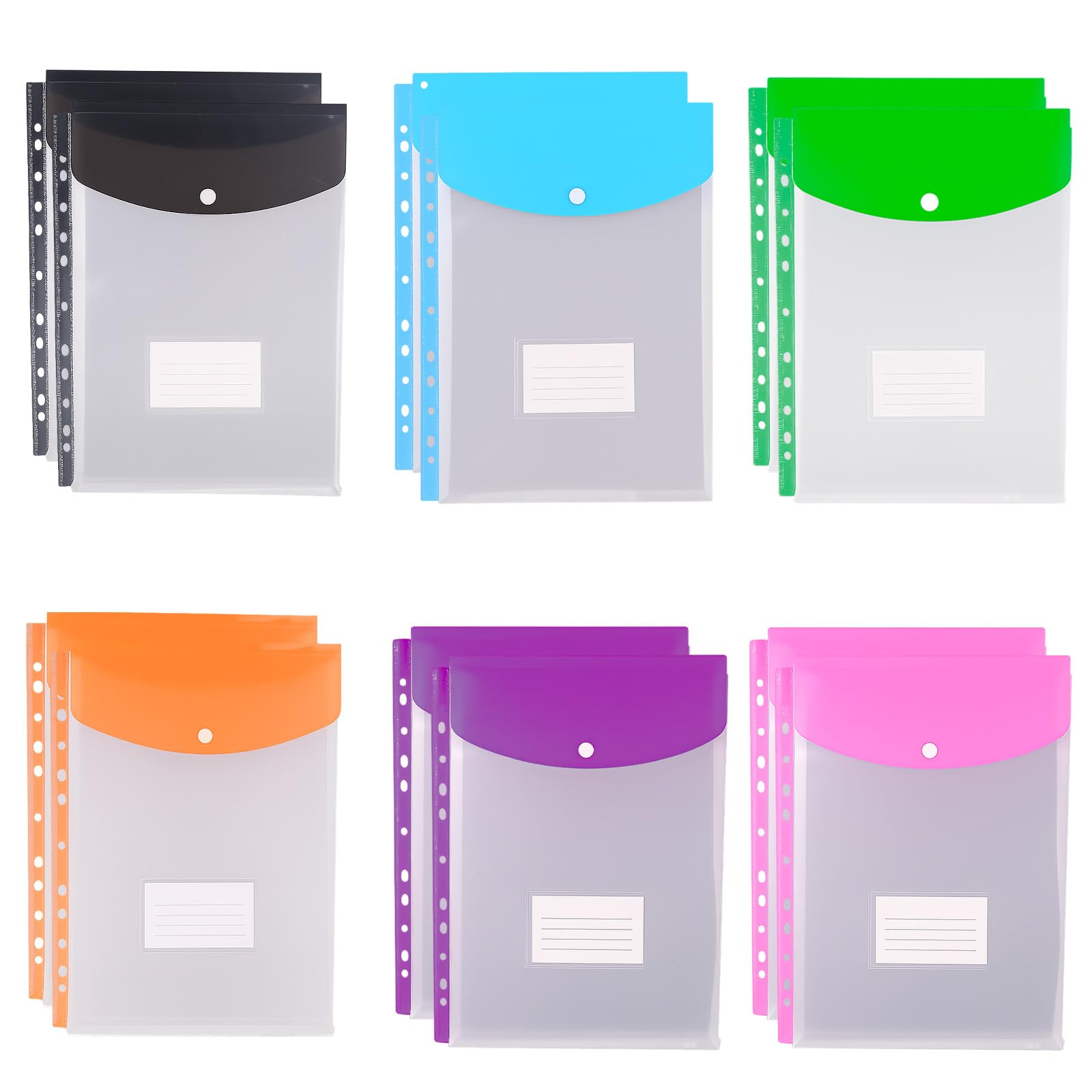 12 Pcs A4 11 Hole Transparent Document Folders with Snap Button and Writing Pad Plastic for Office School Home Travel (Vertical Opening)