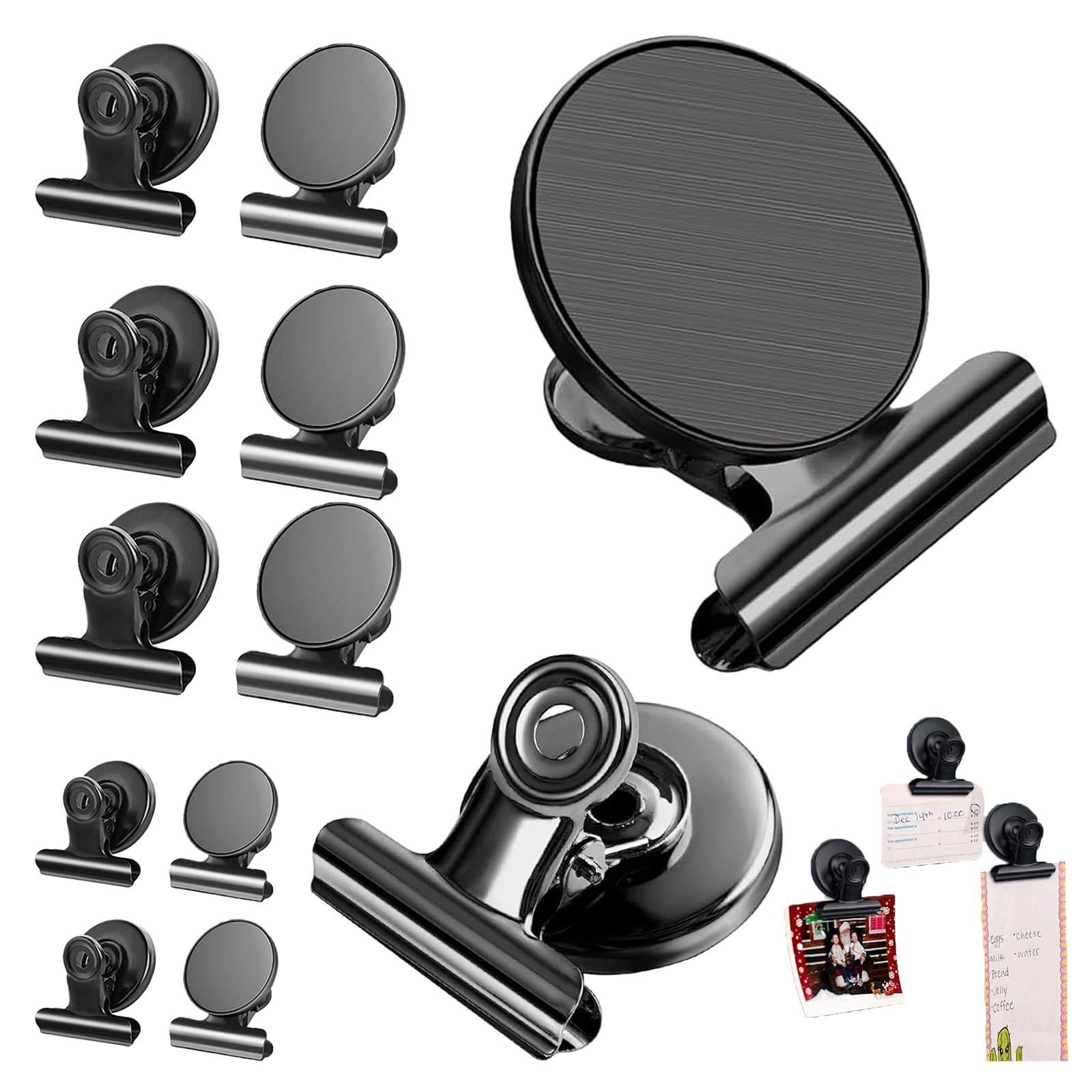 12 pcs Magnetic Fridge Clips 31 mm,Metal Magnets with Clips, Magnetic Board, for Blackboard, Whiteboard, Refrigerator, Office