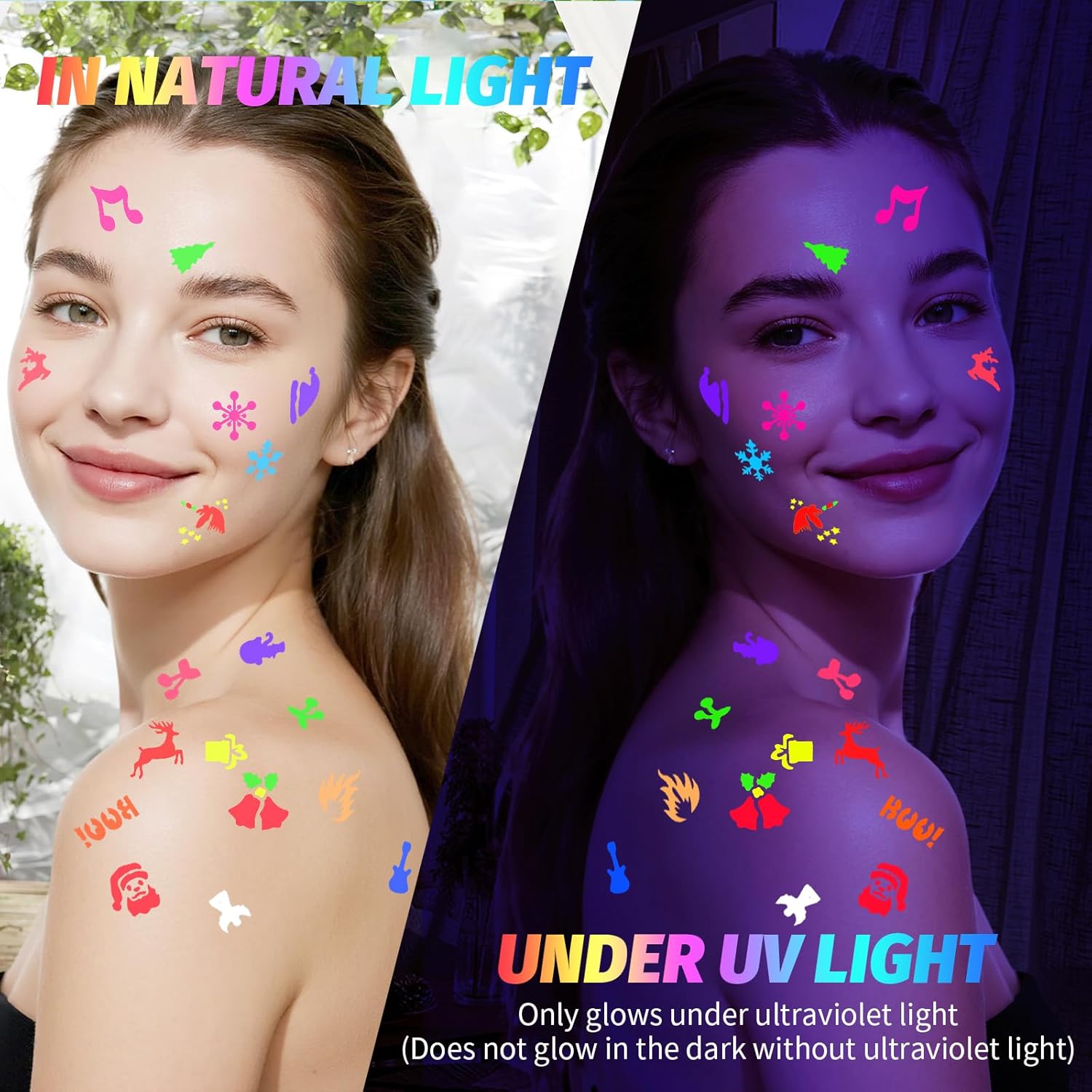 12 Shades Fluorescent Makeup Pencils Fluorescent Painting in the Dark, Skin-Friendly and Water Resistant, Easy to Apply and Remove, Suitable for All Skin Types