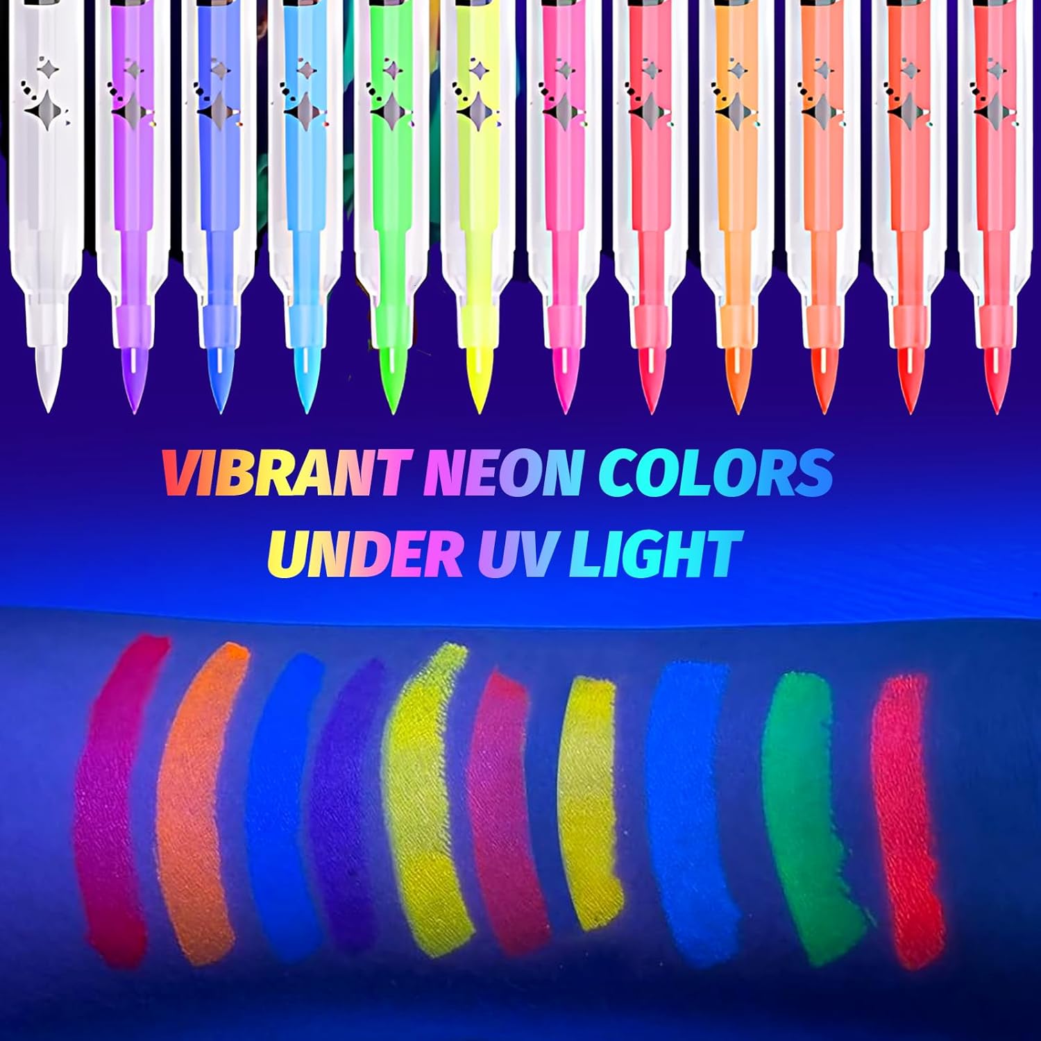 12 Shades Fluorescent Makeup Pencils Fluorescent Painting in the Dark, Skin-Friendly and Water Resistant, Easy to Apply and Remove, Suitable for All Skin Types