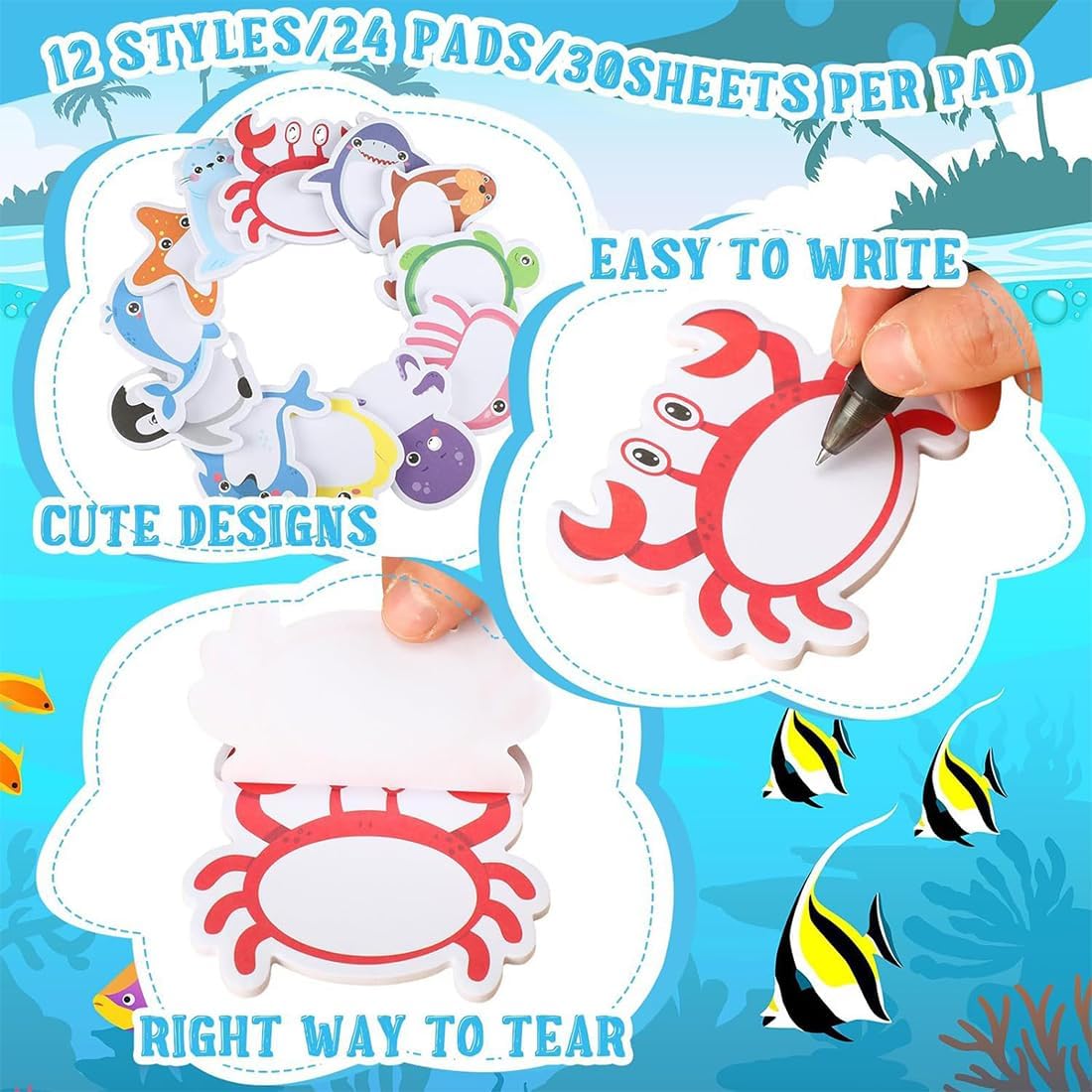 12Pack 360 Small for Kids, Cartoon Animal Stickers, Cute Mini Stickers, Animal Shaped Sticky Pad, School Notes, Office Notes, Gifts for Kids