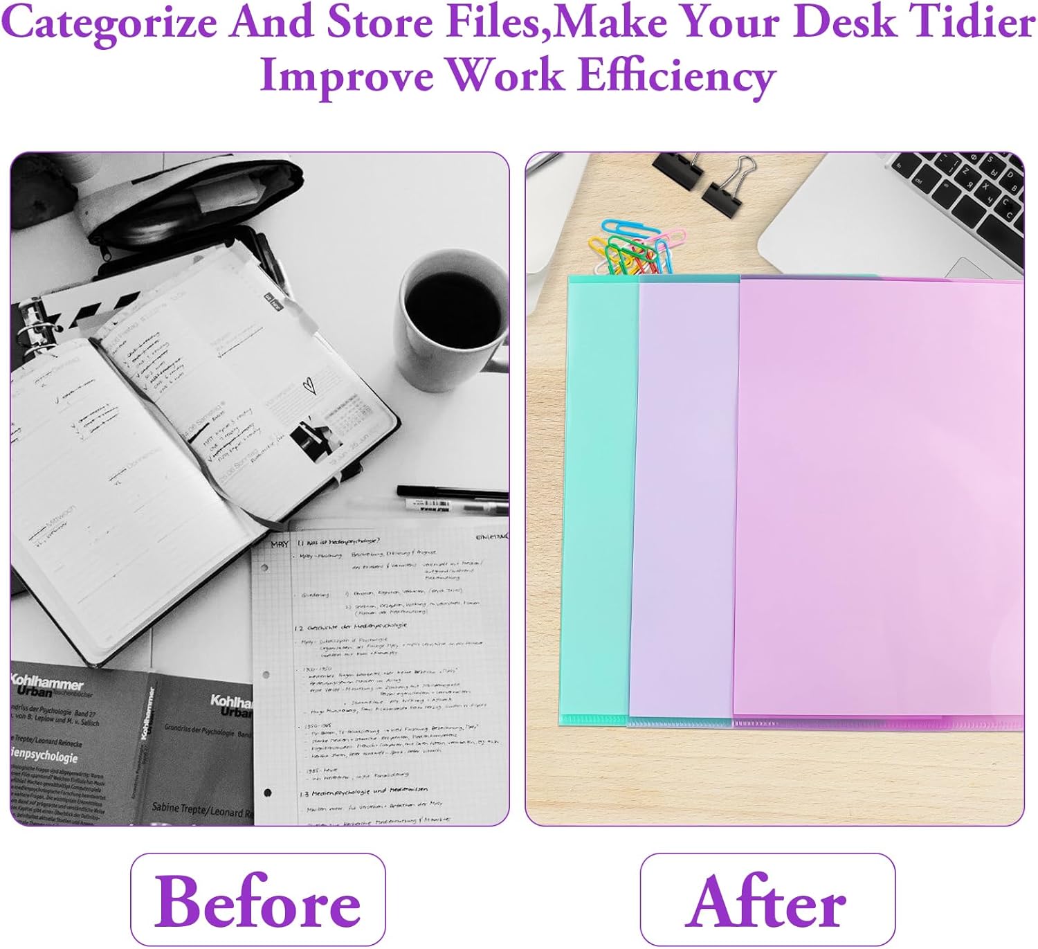 14 transparent plastic A4-7 color document folders open at the side for school offices