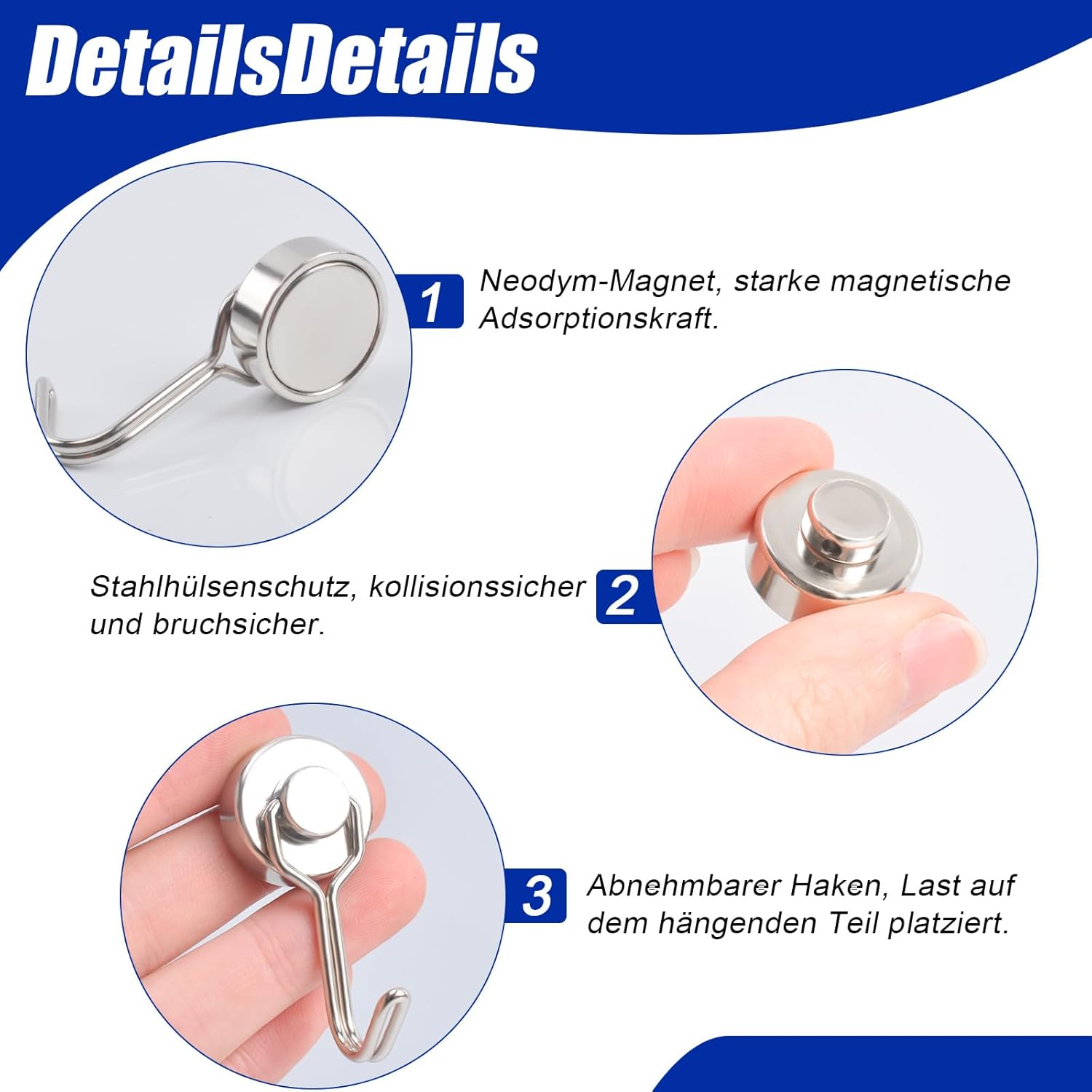 16 Pack Ultra Strong Magnetic Hooks 15kg Load Capacity Neodymium Steel 20mm Pivot Silver Modern Home Organization Silber_20mm_16pcs