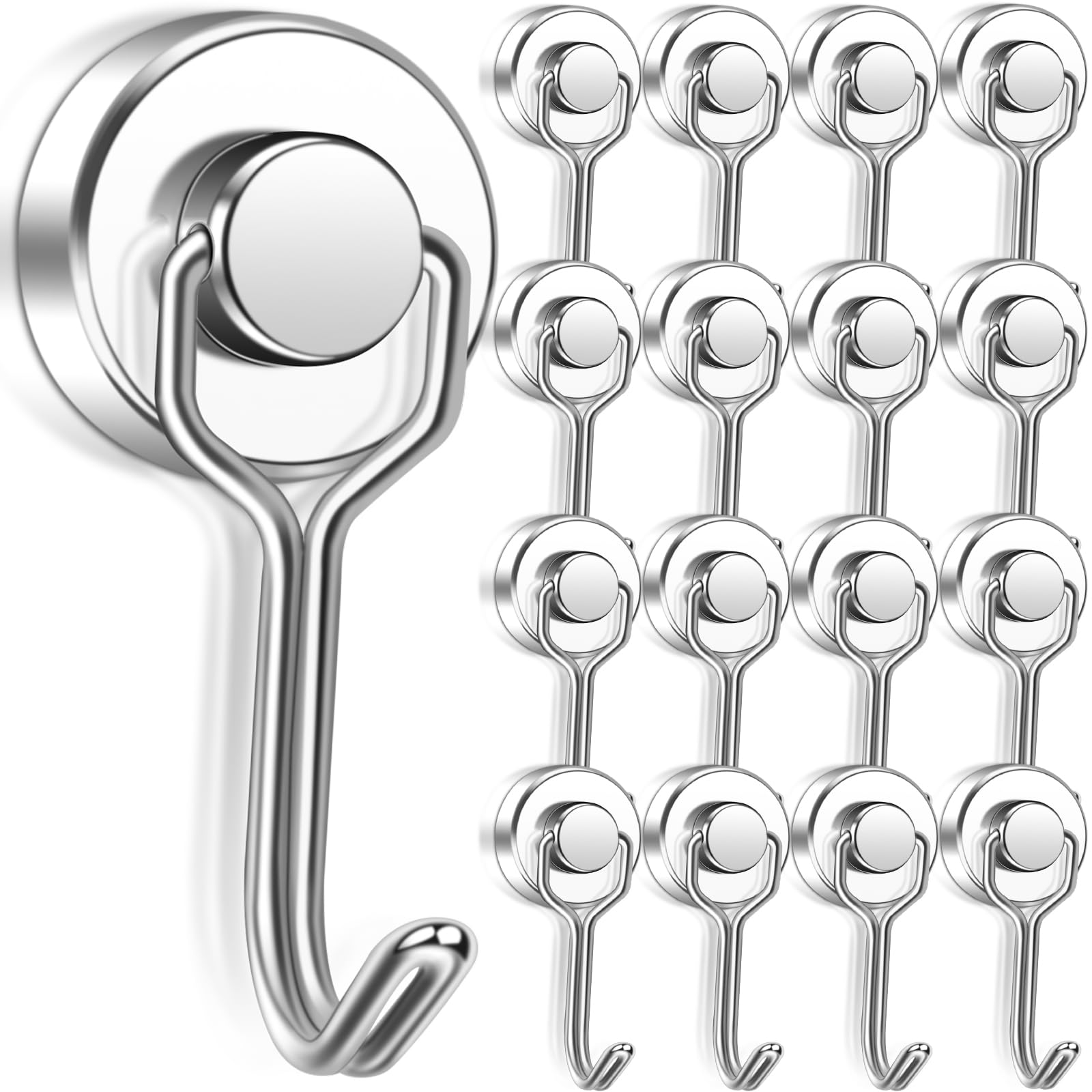 16 Pack Ultra Strong Magnetic Hooks 15kg Load Capacity Neodymium Steel 20mm Pivot Silver Modern Home Organization Silber_20mm_16pcs