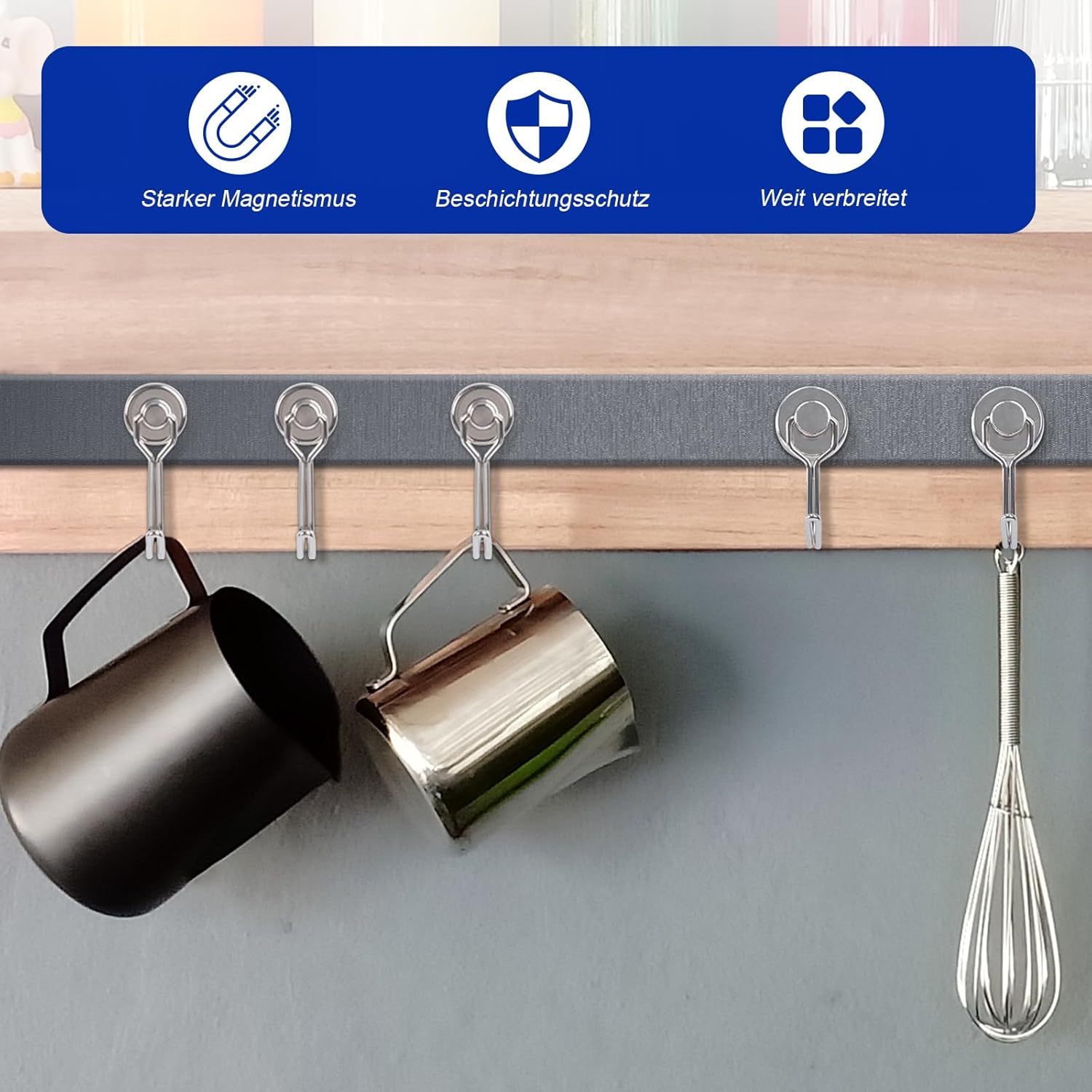 16 Pack Ultra Strong Magnetic Hooks 15kg Load Capacity Neodymium Steel 20mm Pivot Silver Modern Home Organization Silber_20mm_16pcs