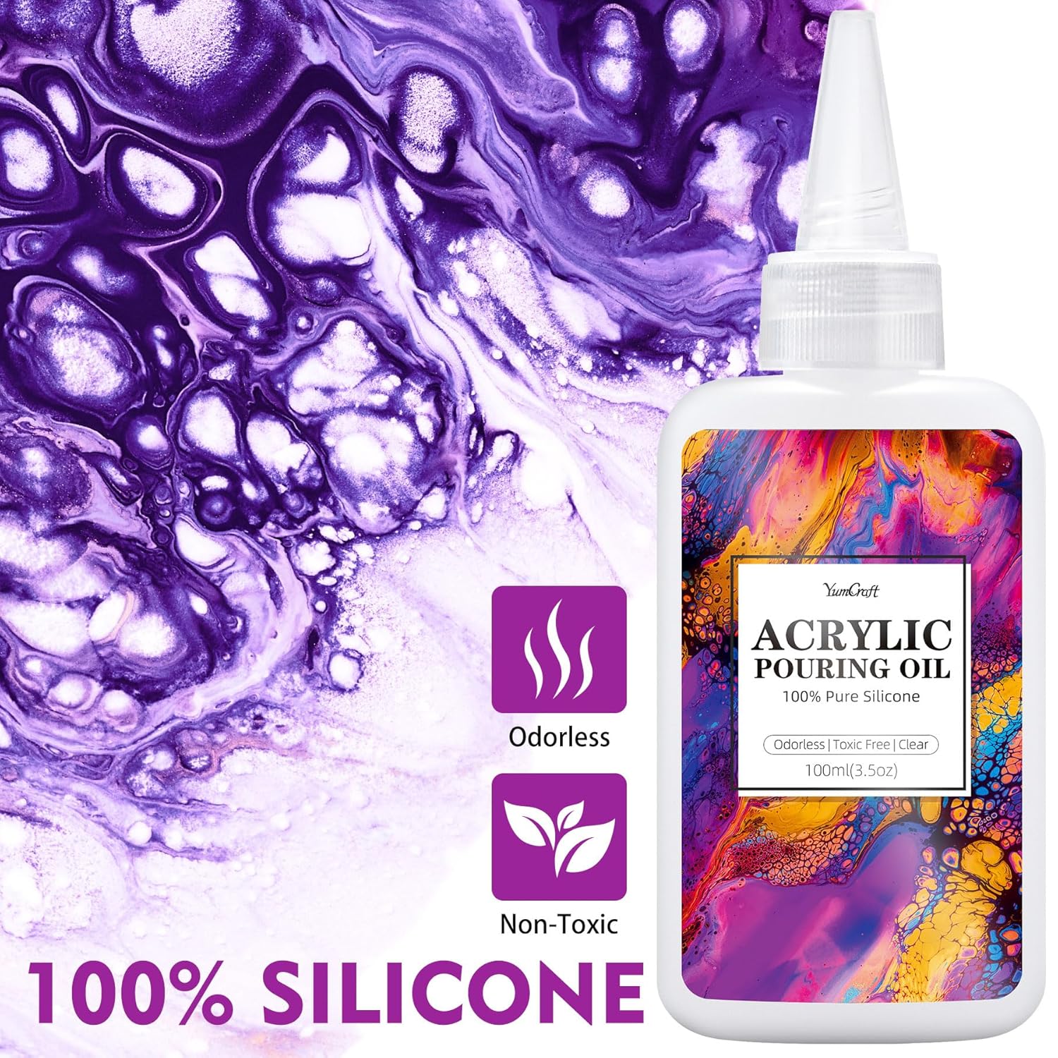 200ml Transparent Silicone Oil, Auxiliary for Acrylic Painting, Compatible with Acrylic and Watercolor Activists, Suitable for All Painted Acrylics, Watercolor Canvas, Rocks