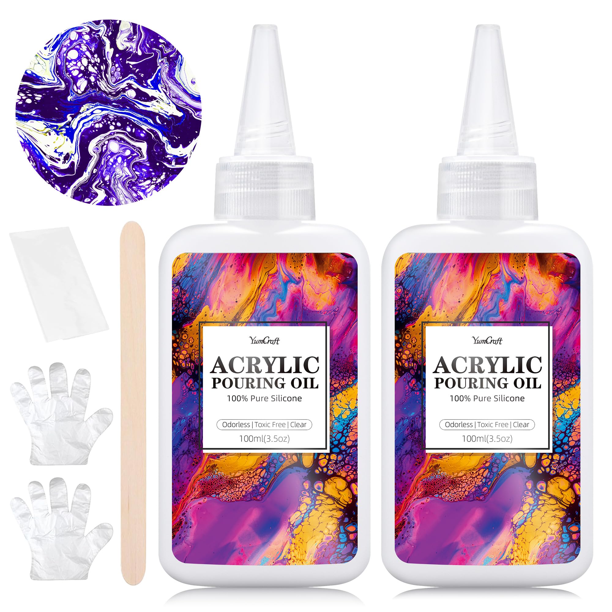 200ml Transparent Silicone Oil, Auxiliary for Acrylic Painting, Compatible with Acrylic and Watercolor Activists, Suitable for All Painted Acrylics, Watercolor Canvas, Rocks