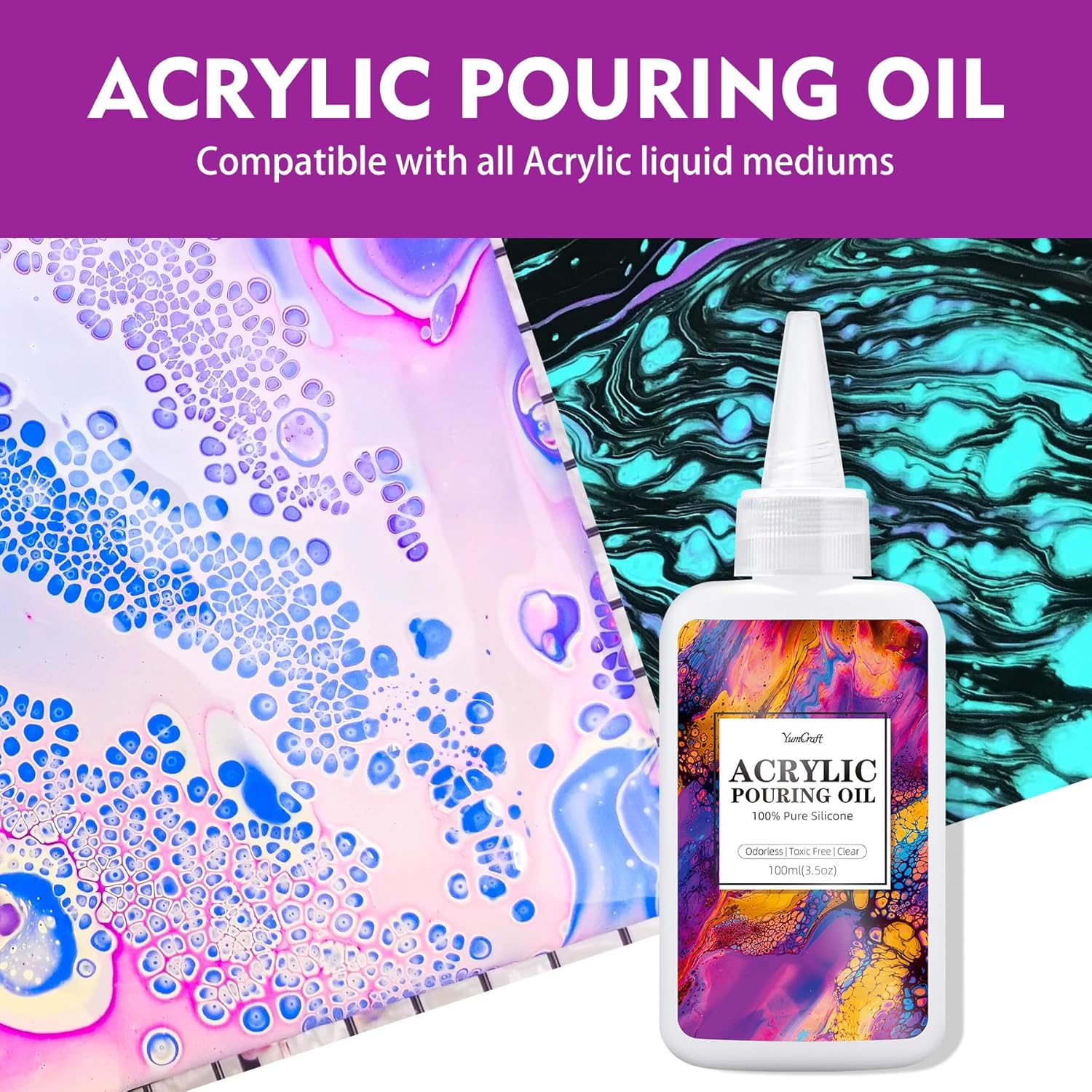 200ml Transparent Silicone Oil, Auxiliary for Acrylic Painting, Compatible with Acrylic and Watercolor Activists, Suitable for All Painted Acrylics, Watercolor Canvas, Rocks