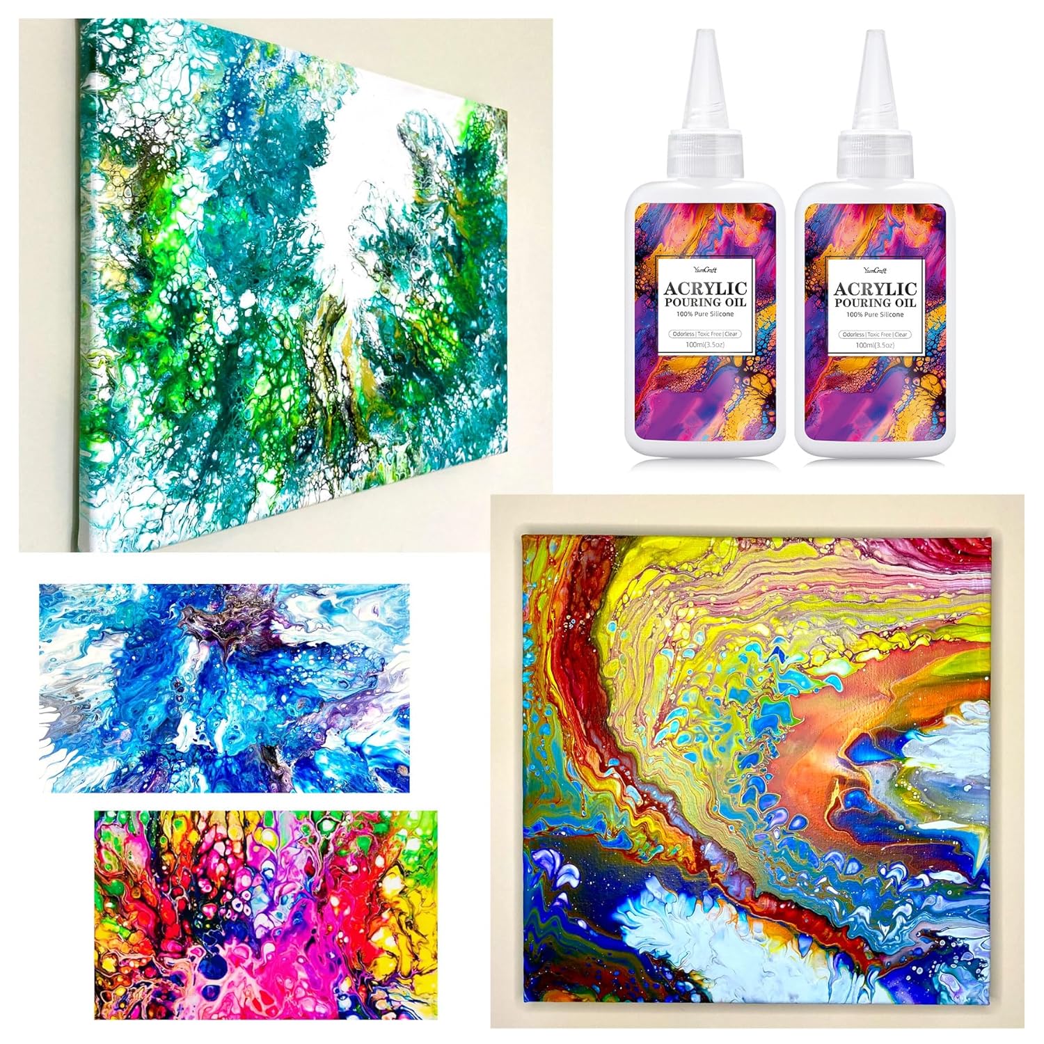 200ml Transparent Silicone Oil, Auxiliary for Acrylic Painting, Compatible with Acrylic and Watercolor Activists, Suitable for All Painted Acrylics, Watercolor Canvas, Rocks