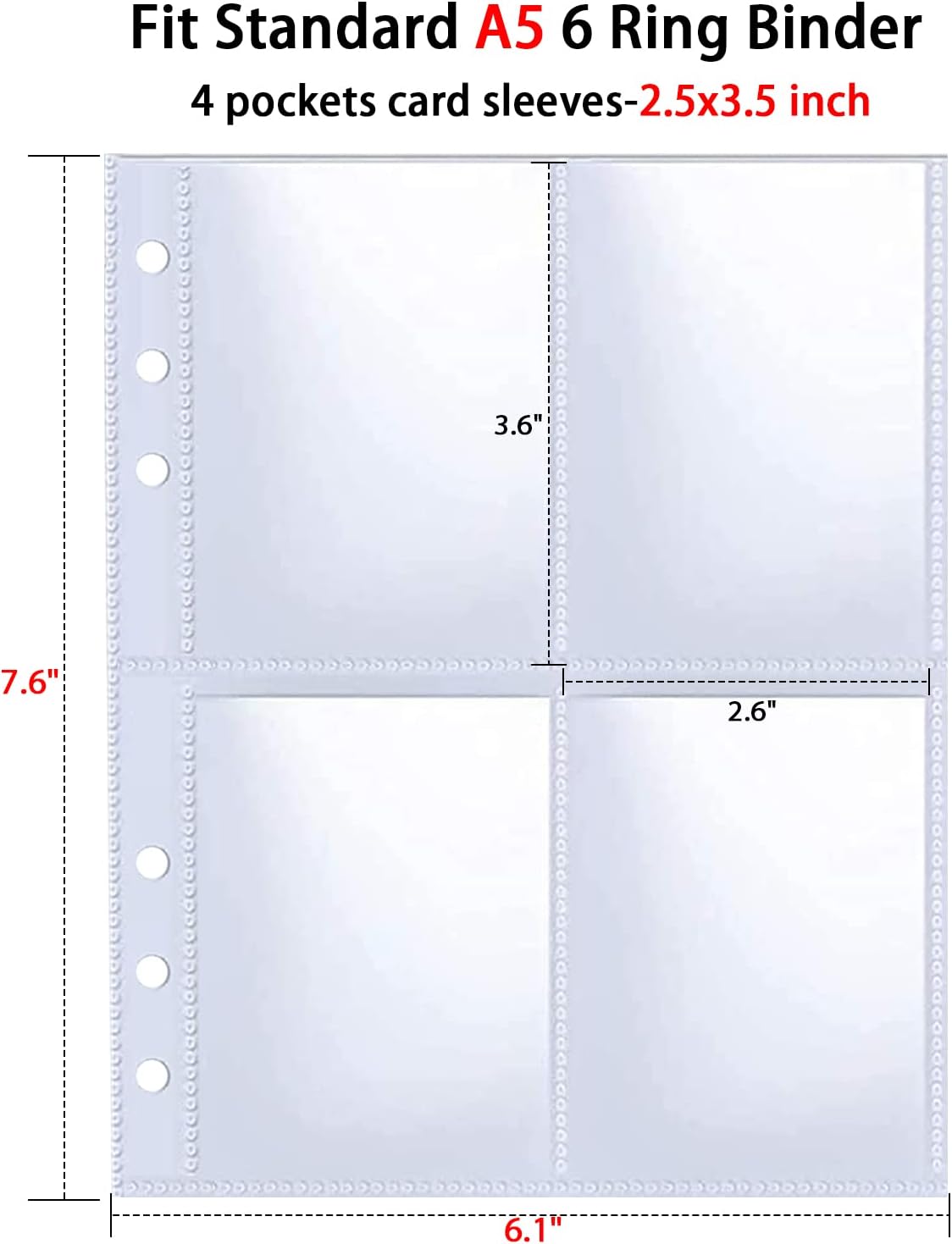 30 Pack 240 Pockets 2.5x3.5" Passport Photos for A5 6 Ring Binder, K-pop Passport Photos, 4 Pocket Double Sided Photo Pages, Top Loading Sheet Protector for Trading Cards Transparent - 6.3 x 8.9 cm