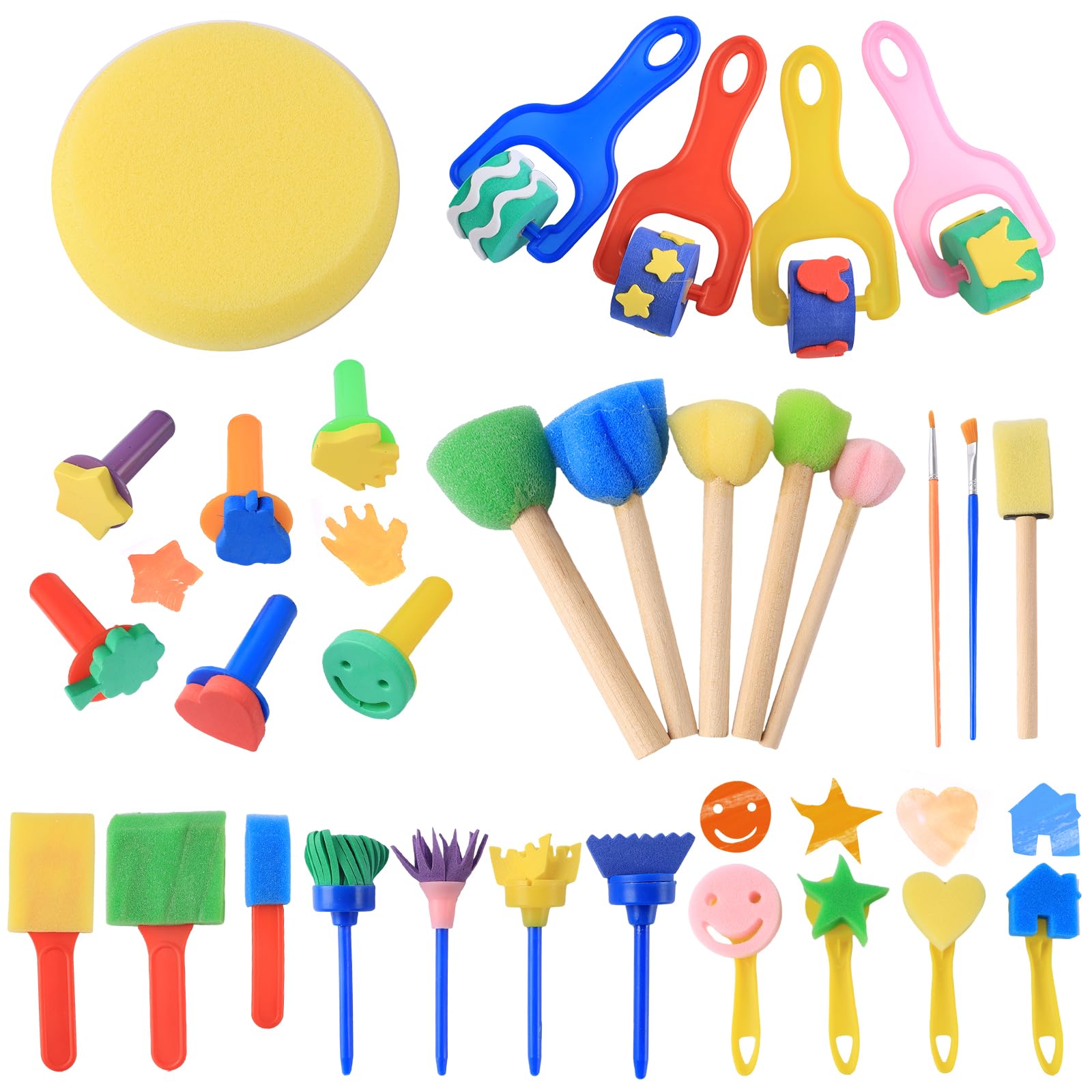 30 Pieces Paint Brushes for Kids, Painting Sponges for Kids, Beginner Practice Brushes, Baby Painting Kit for Painting Shapes, Graffiti, DIY Learning Paint Set